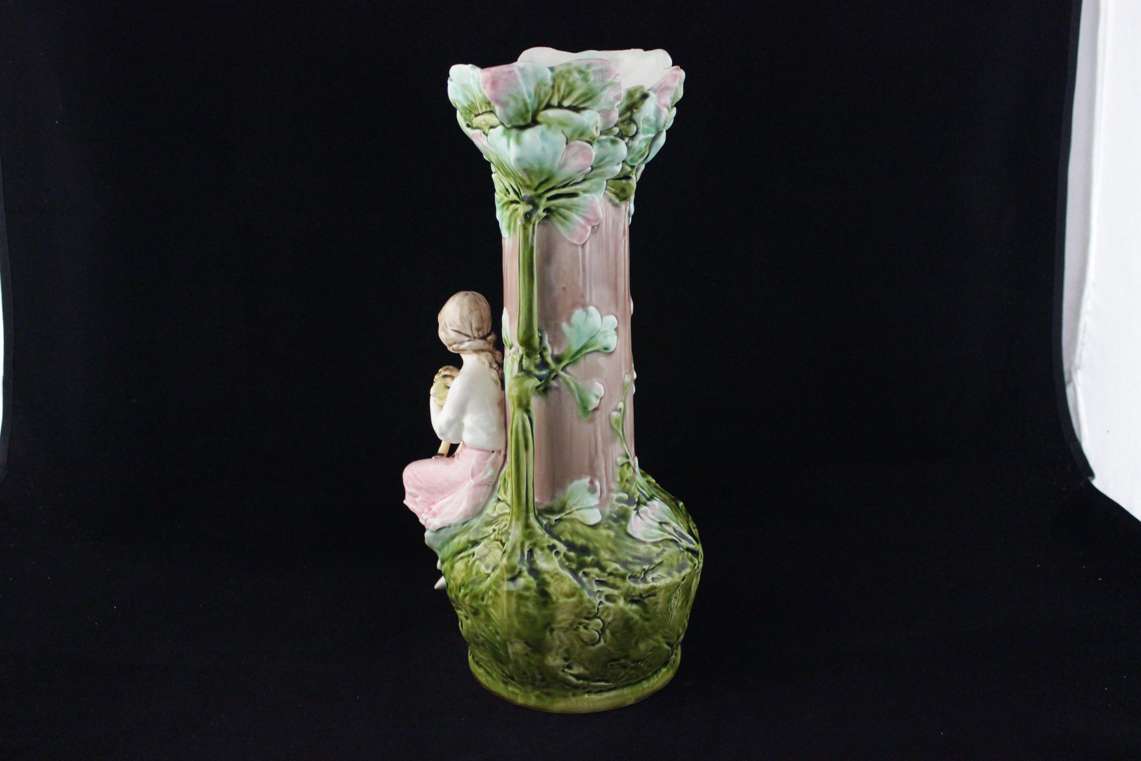 Art Nouveau Vases with Children and Foliage, Cecoslovakia, 1900s, Set of 2 For Sale 2