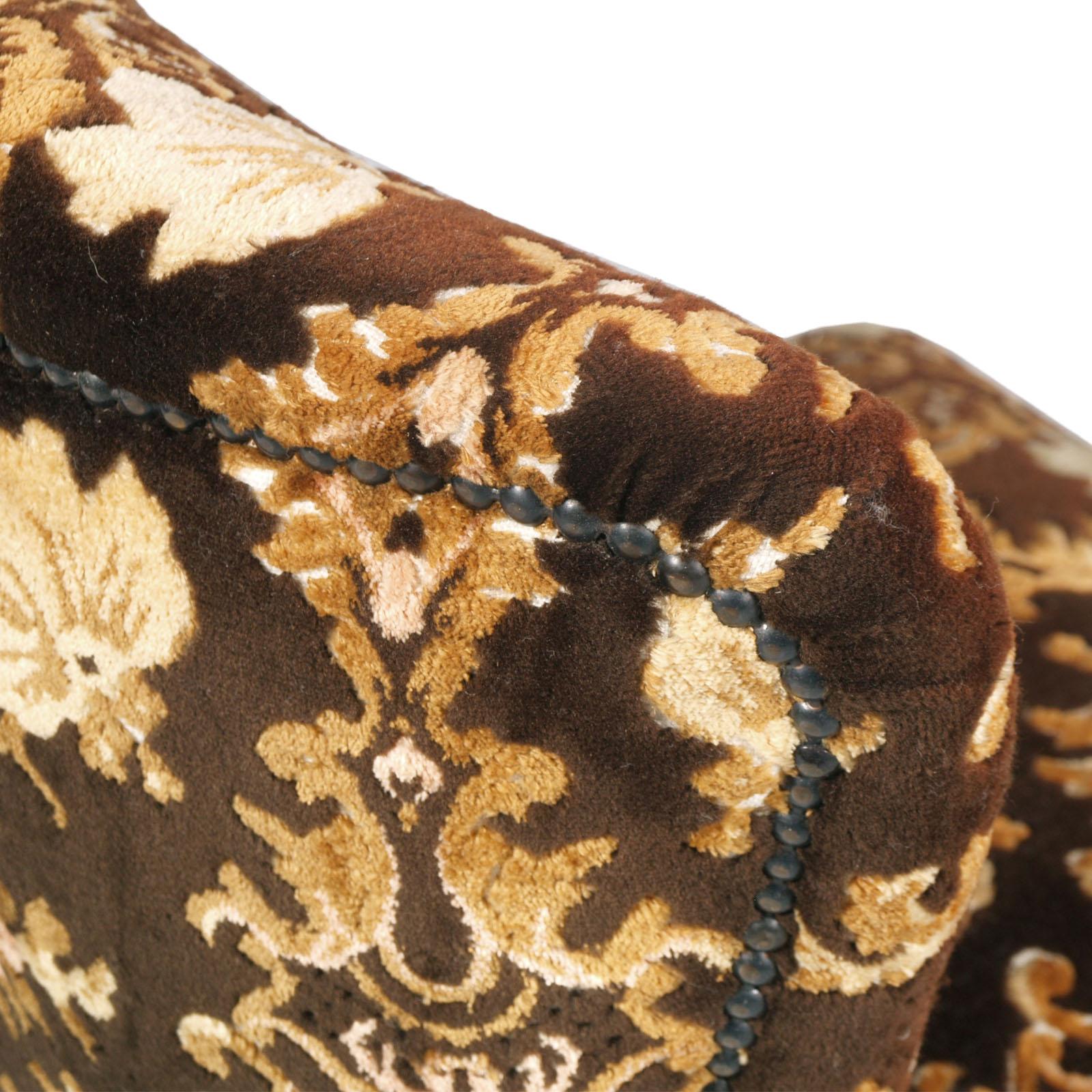 Art Nouveau Venetian Bedroom Chairs & Footrest With precious Fortuny Upholstery For Sale 3