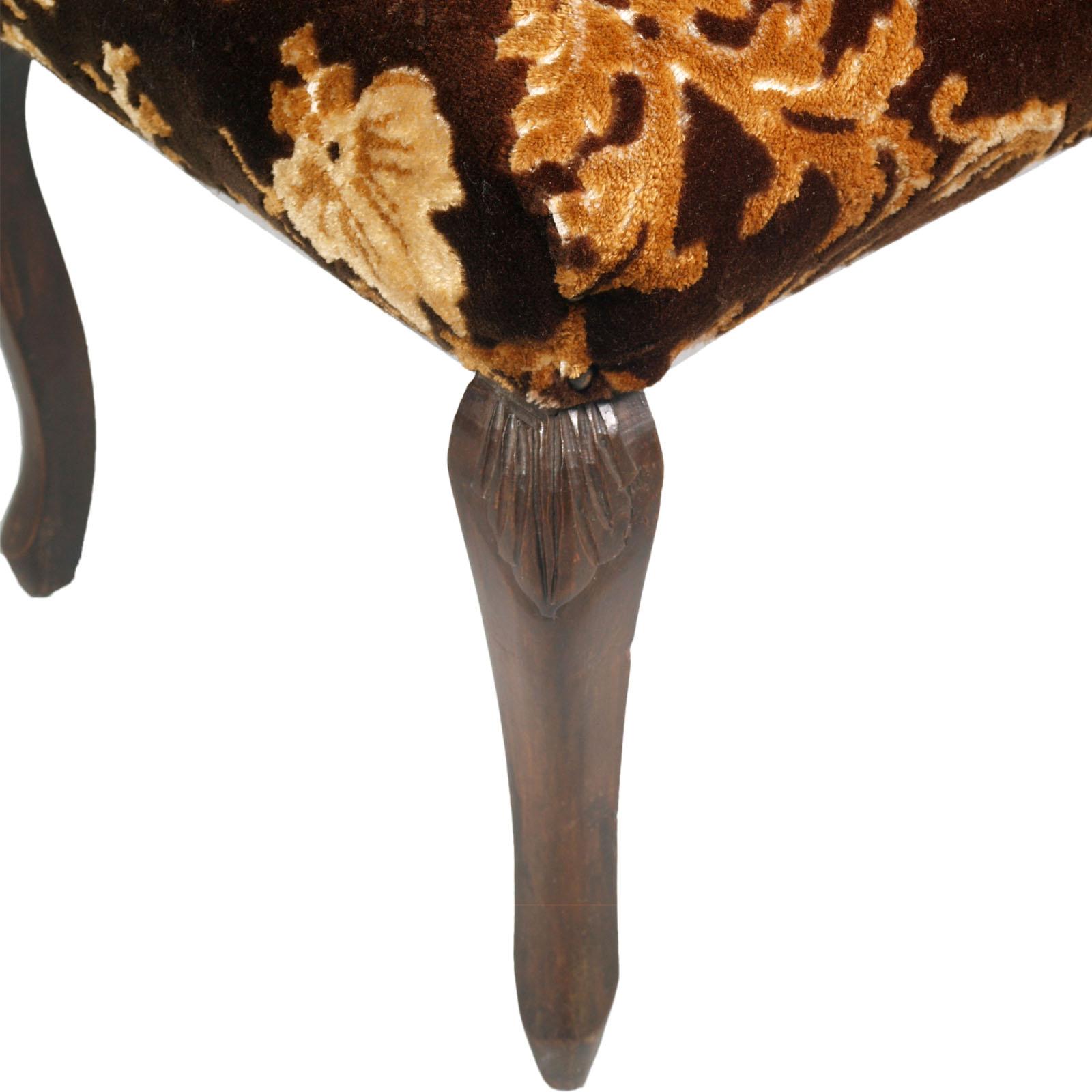 Art Nouveau Venetian Bedroom Chairs & Footrest With precious Fortuny Upholstery For Sale 6