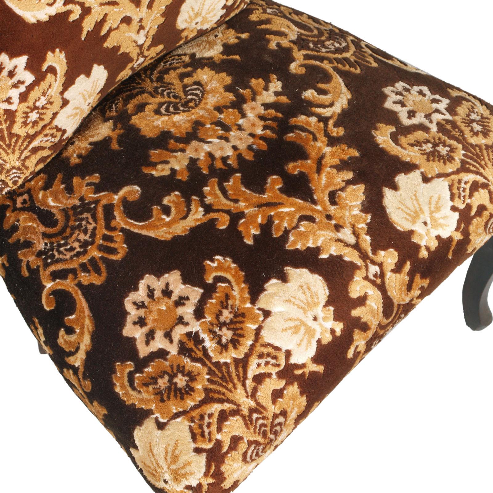 Walnut Art Nouveau Venetian Bedroom Chairs & Footrest With precious Fortuny Upholstery For Sale