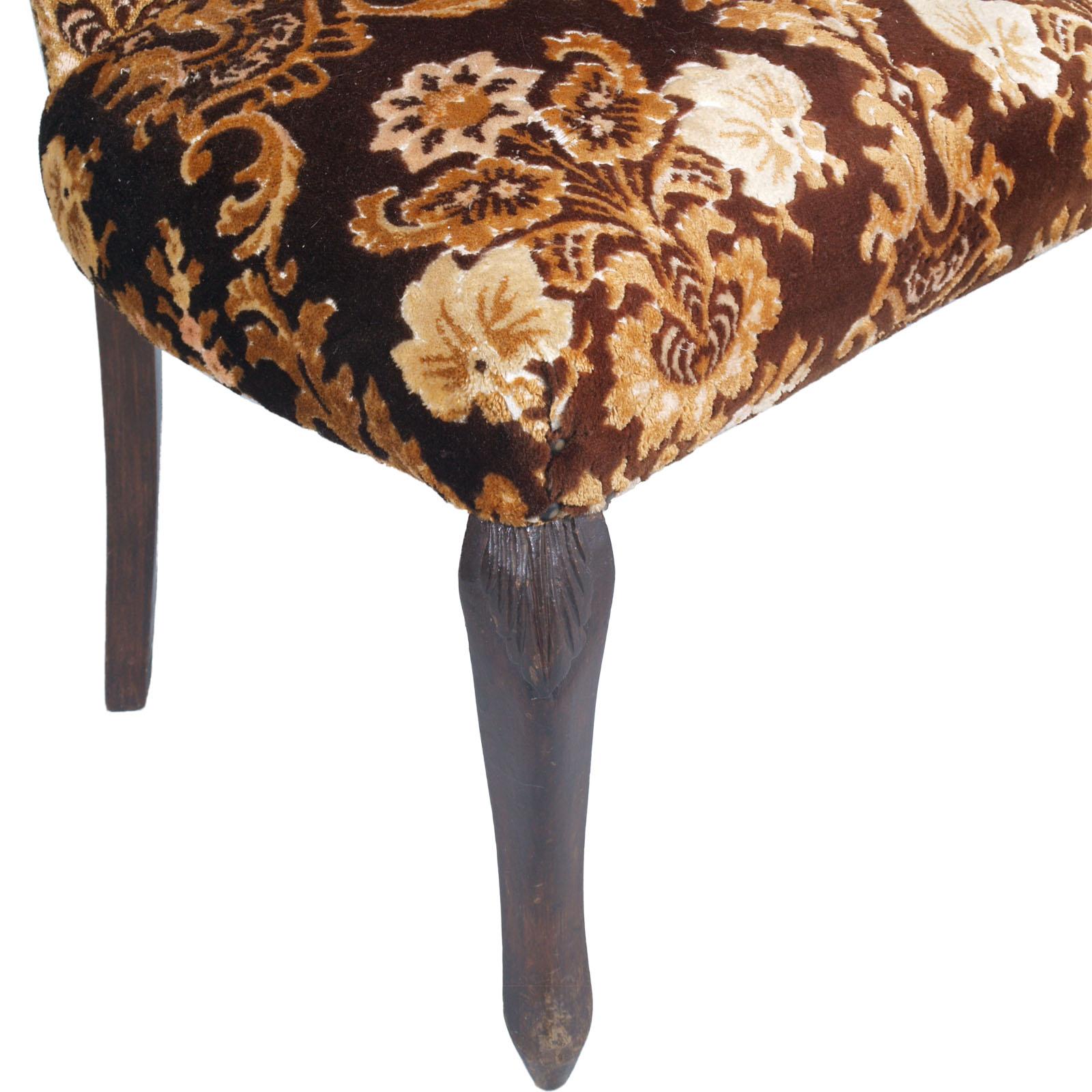 Art Nouveau Venetian Bedroom Chairs & Footrest With precious Fortuny Upholstery For Sale 1