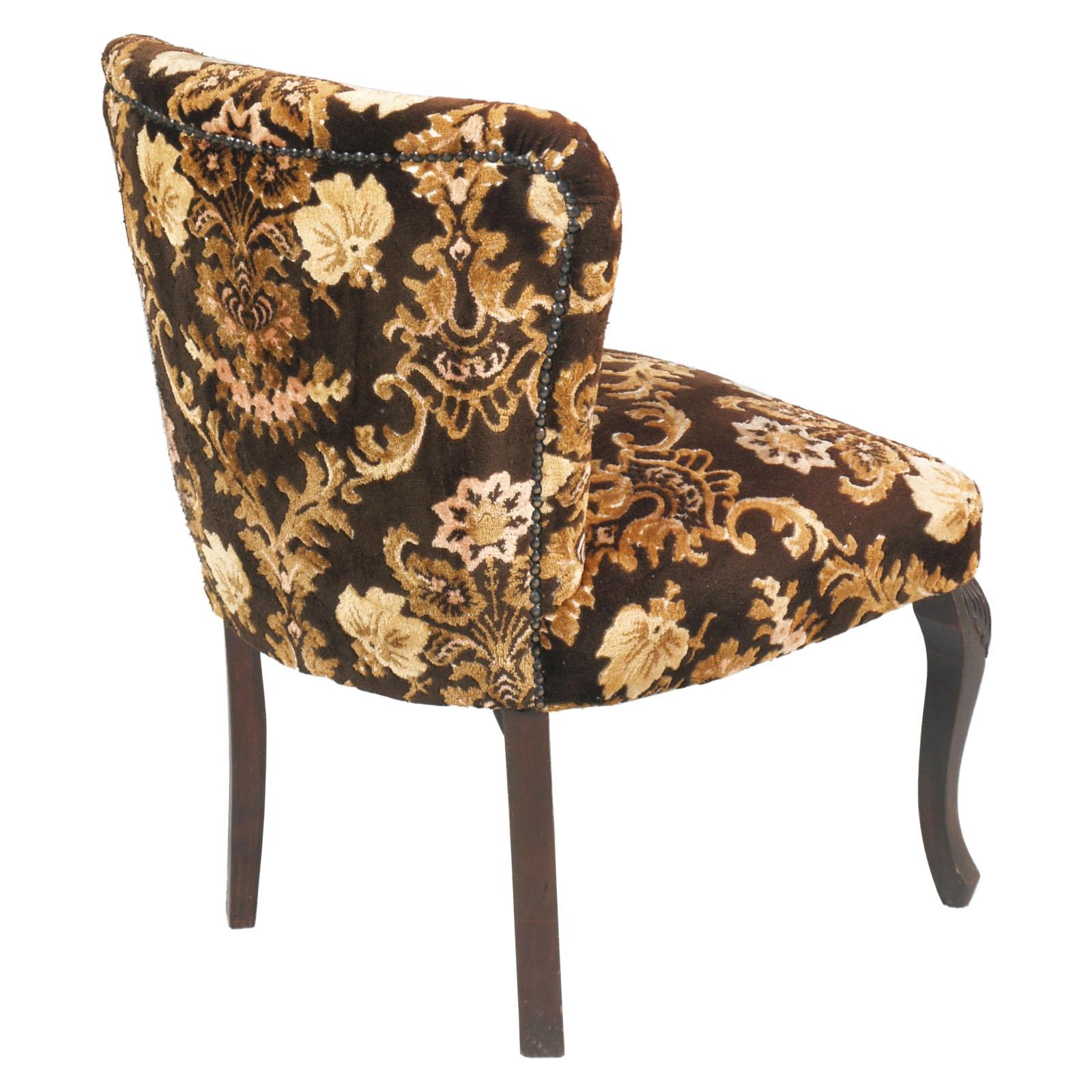 Art Nouveau Venetian Bedroom Chairs & Footrest With precious Fortuny Upholstery For Sale 2