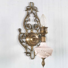 Art Nouveau Venetian Wall Lights, Pink Porcelain from Bassano, Brass and Bronze