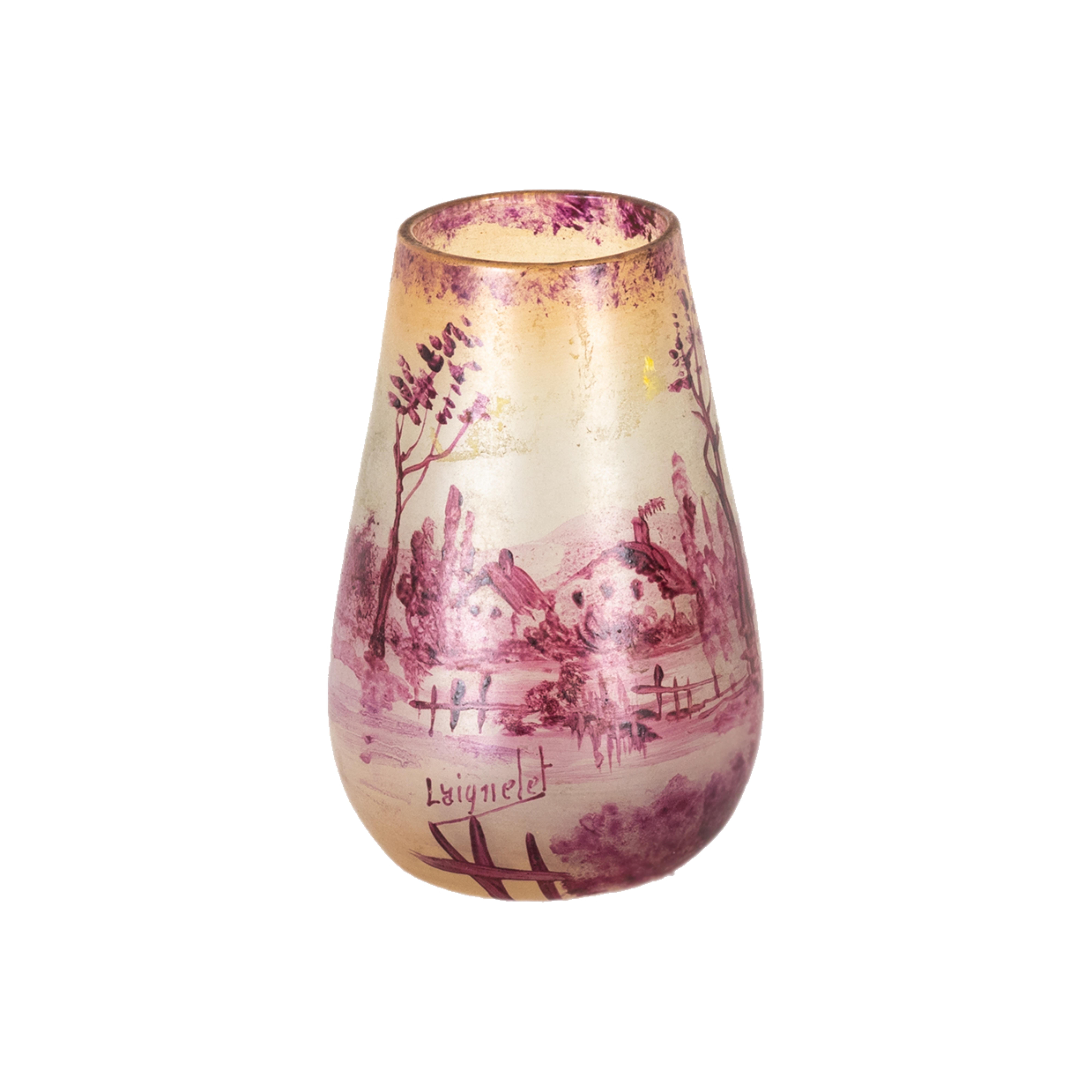 French Art Nouveau Laignelet Pink Glass Vase, 20th Century For Sale