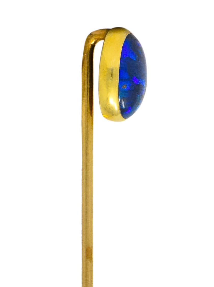 Art Nouveau Vibrant Black Opal 14 Karat Gold Stickpin In Excellent Condition In Philadelphia, PA