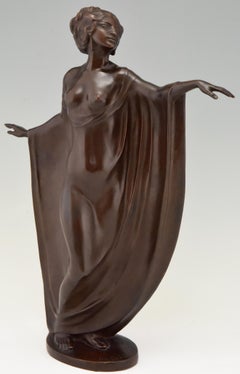 Art Nouveau Vienna Bronze Sculpture Draped Nude Dancer Theodor Stundl, 1910