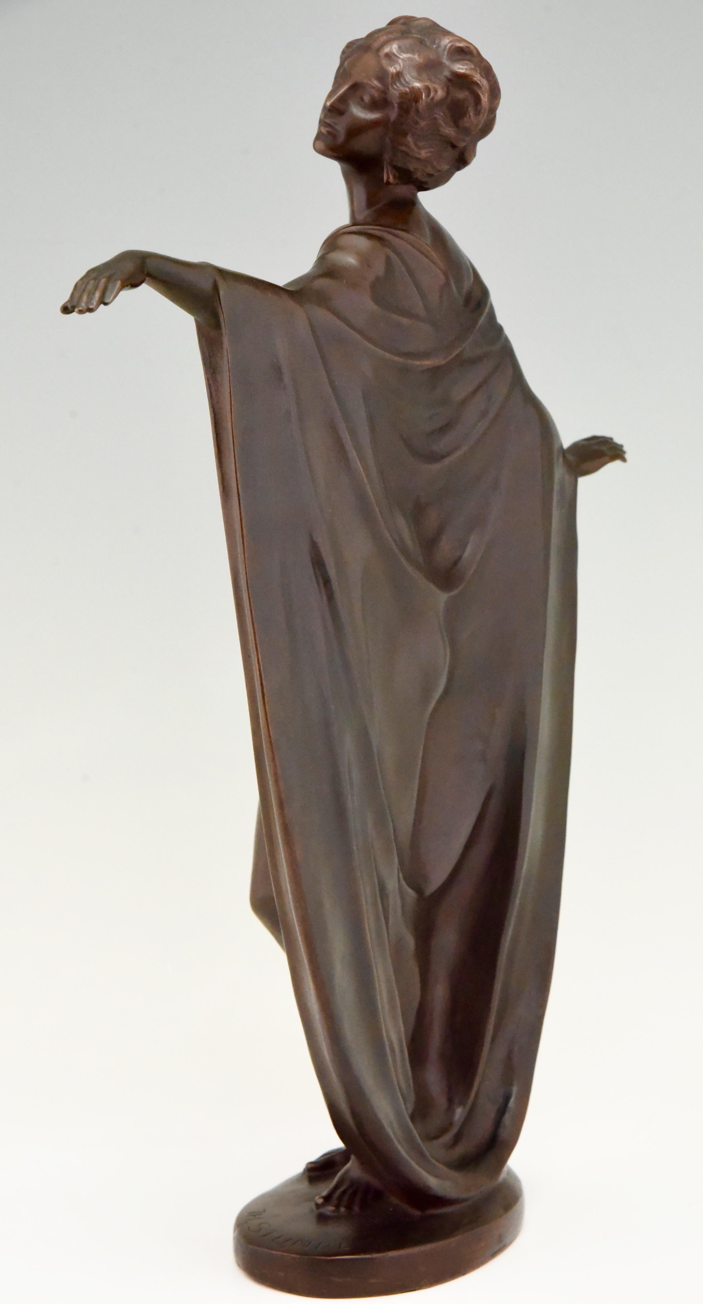 Patinated Art Nouveau Vienna Bronze Sculpture Draped Nude Dancer Theodor Stundl, 1910 For Sale