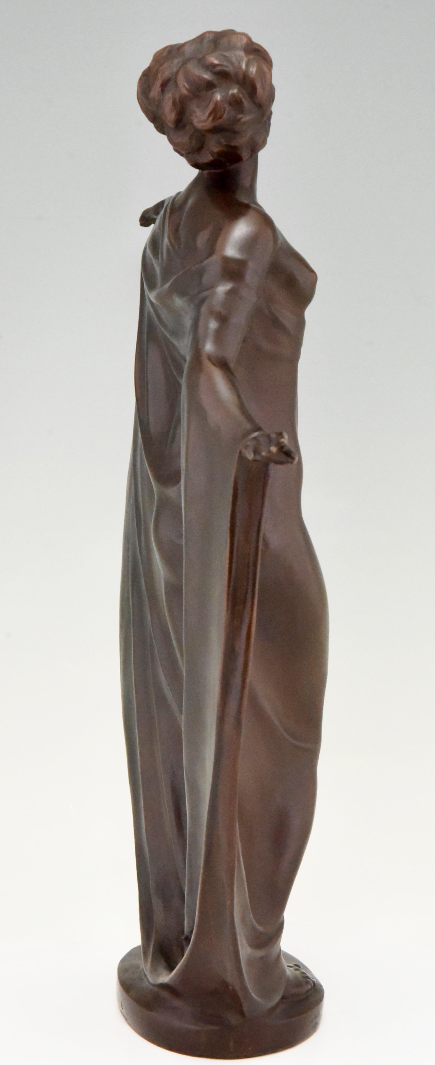 Early 20th Century Art Nouveau Vienna Bronze Sculpture Draped Nude Dancer Theodor Stundl, 1910 For Sale