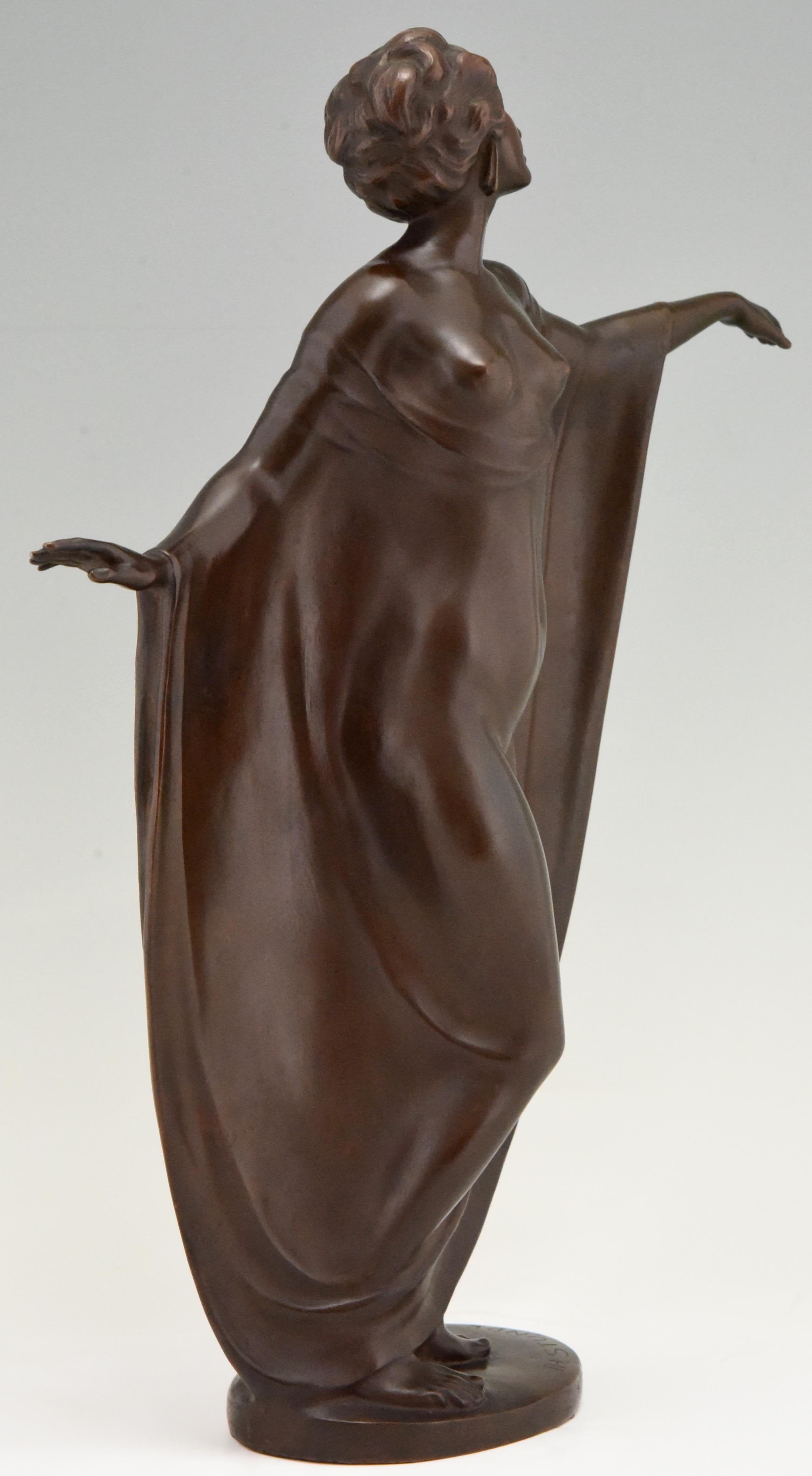 Art Nouveau Vienna Bronze Sculpture Draped Nude Dancer Theodor Stundl, 1910 For Sale 1
