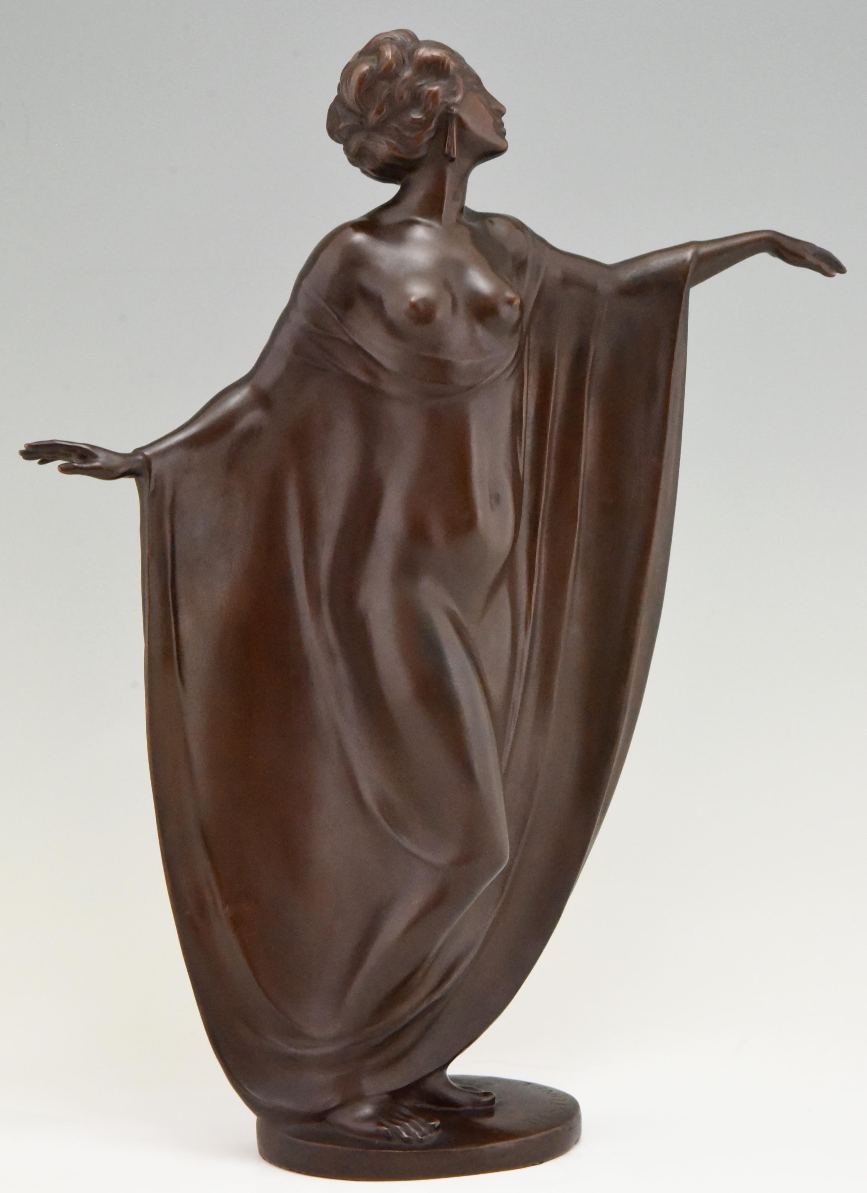 Art Nouveau Vienna Bronze Sculpture Draped Nude Dancer Theodor Stundl, 1910 For Sale 2