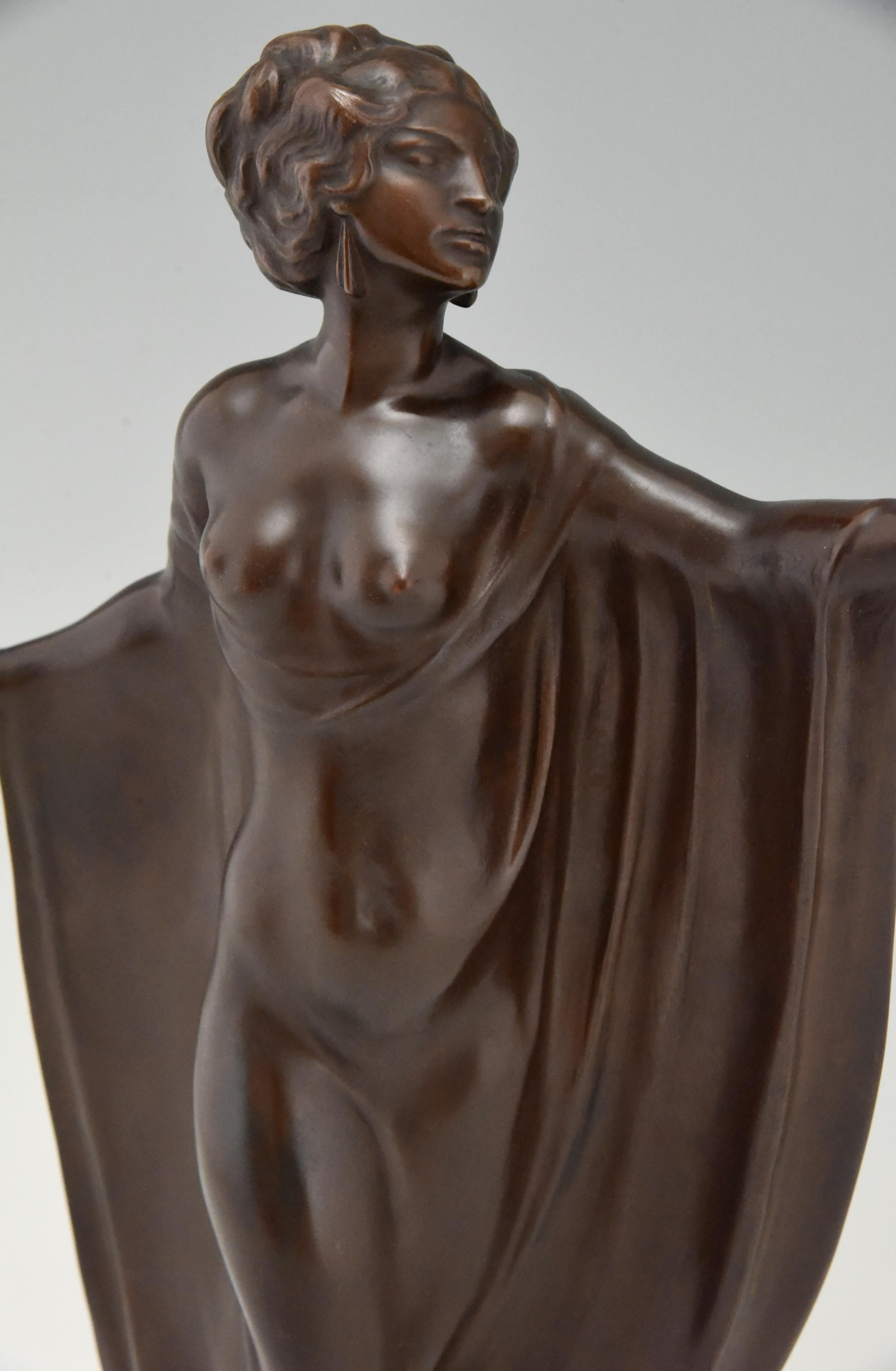 Art Nouveau Vienna Bronze Sculpture Draped Nude Dancer Theodor Stundl, 1910 For Sale 3