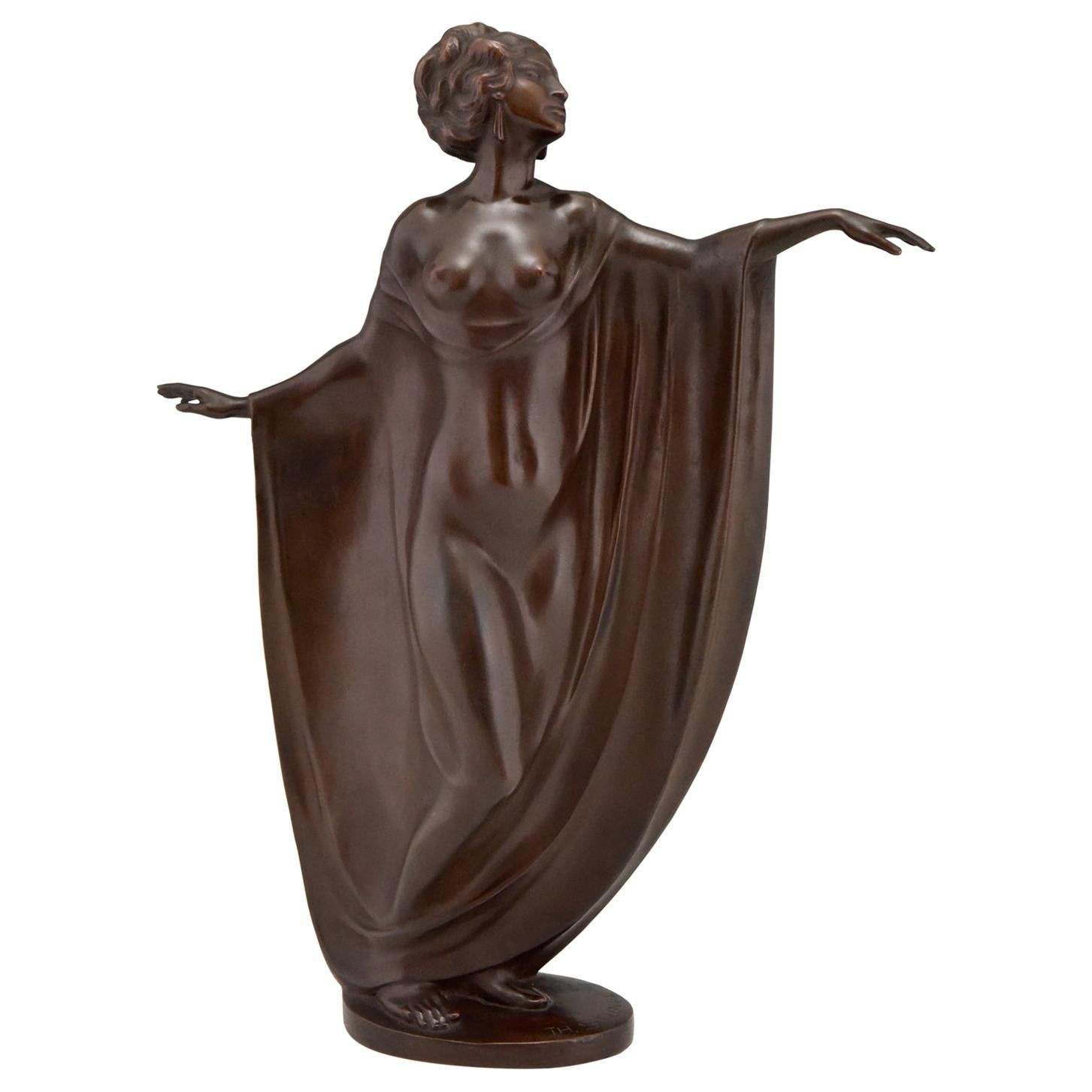 Art Nouveau Vienna Bronze Sculpture Draped Nude Dancer Theodor Stundl, 1910