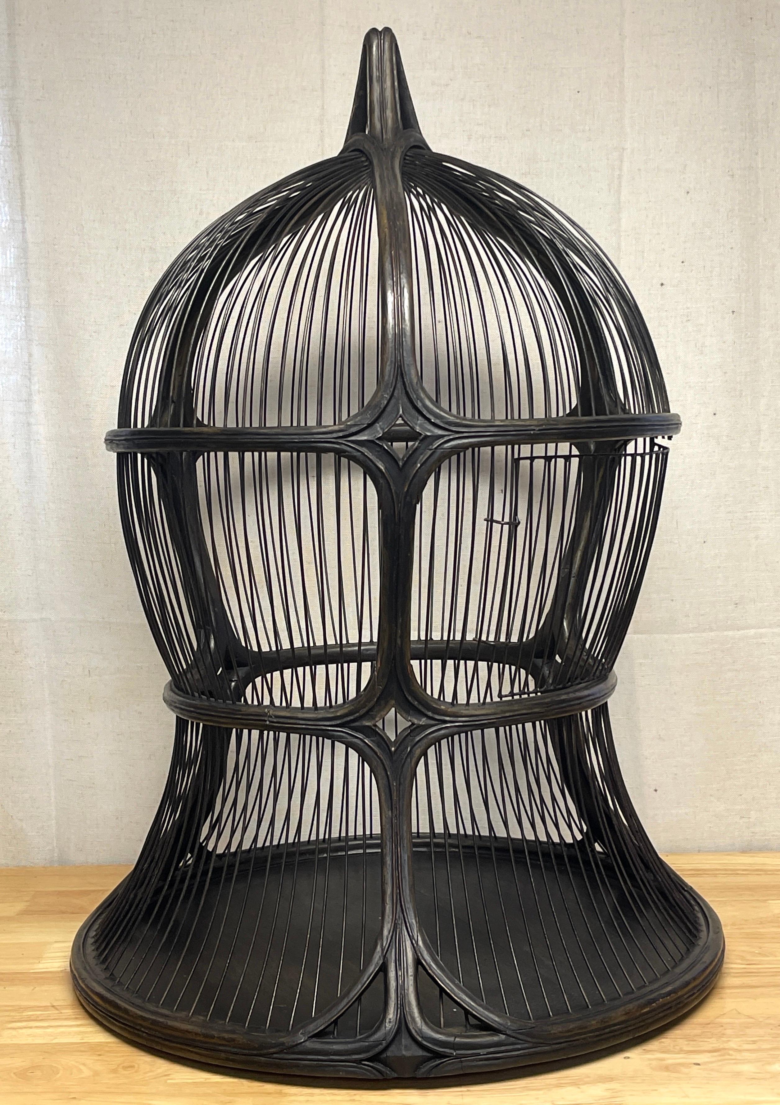 Wrought Iron Art Nouveau / Vienna Secessionist Ebonized Wood & Iron Bird Cage, Batman Returns For Sale