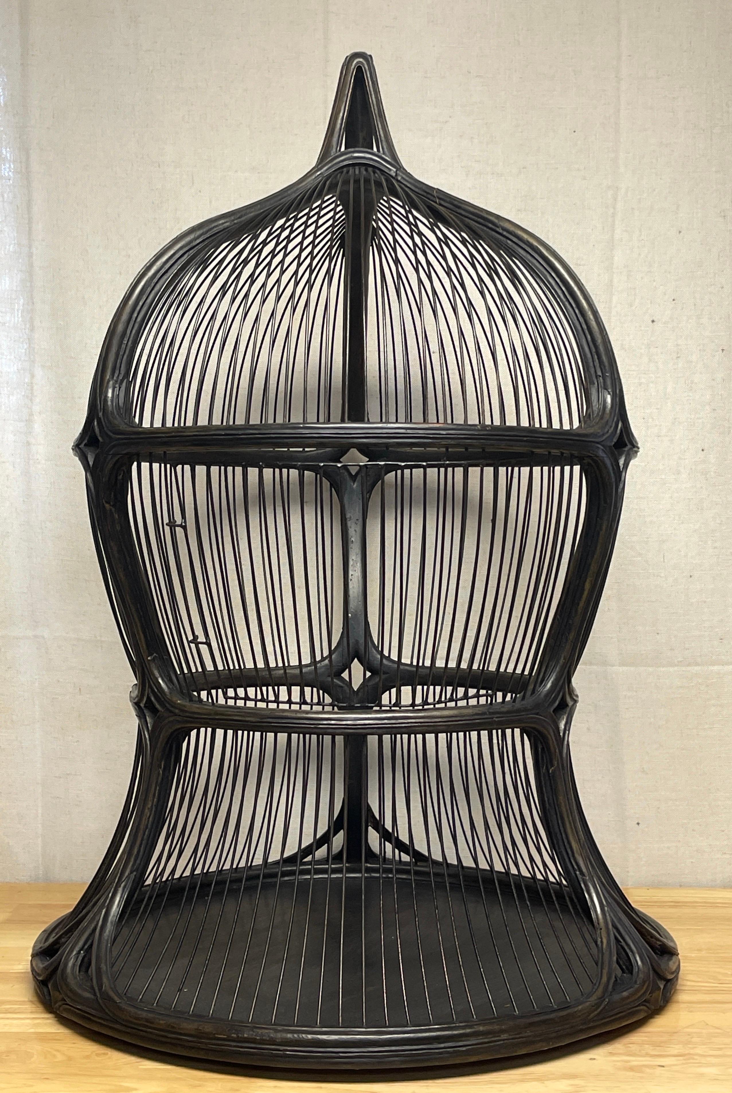 Austrian Art Nouveau / Vienna Secessionist Ebonized Wood & Iron Bird Cage, Batman Returns For Sale