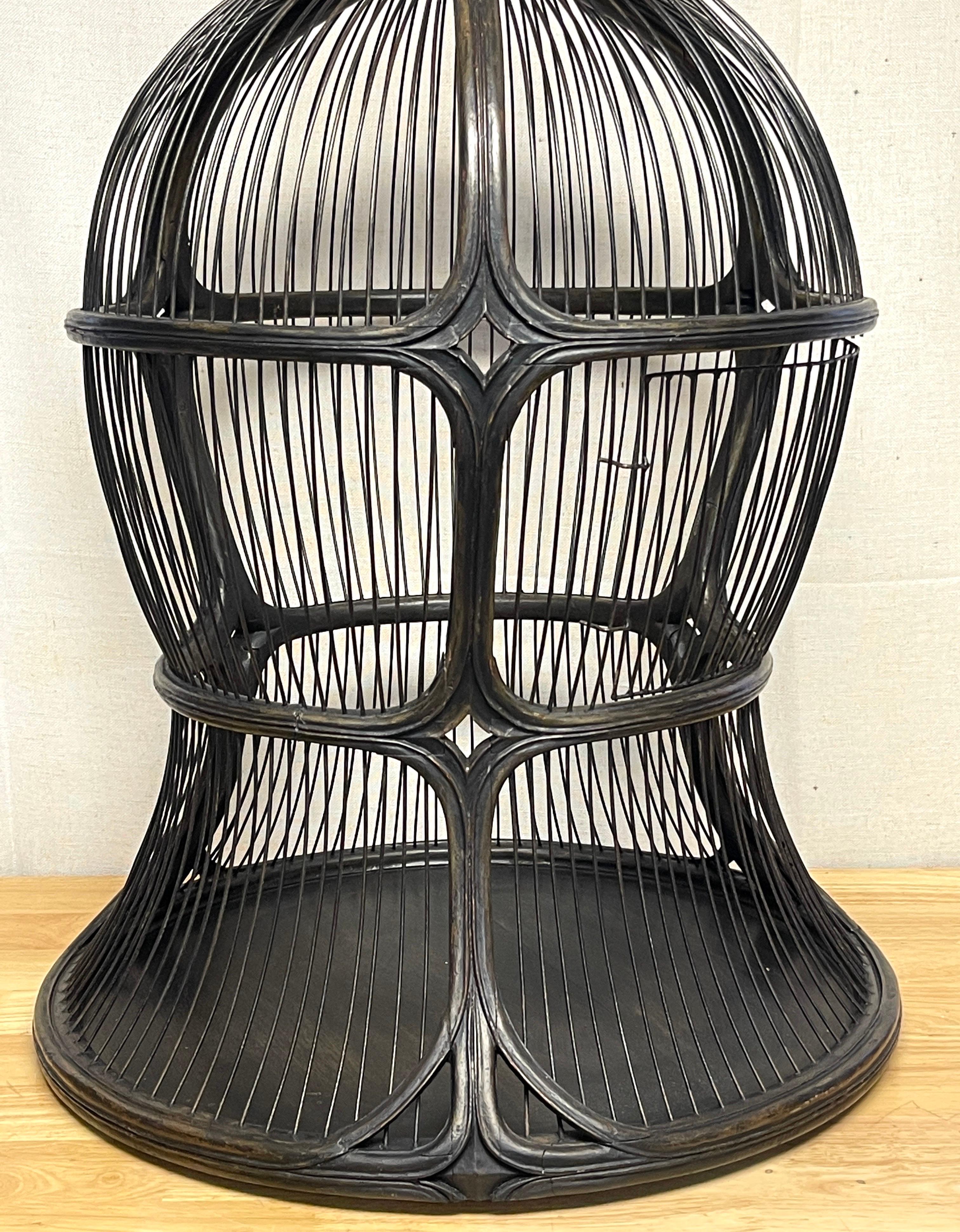 Hand-Carved Art Nouveau / Vienna Secessionist Ebonized Wood & Iron Bird Cage, Batman Returns For Sale