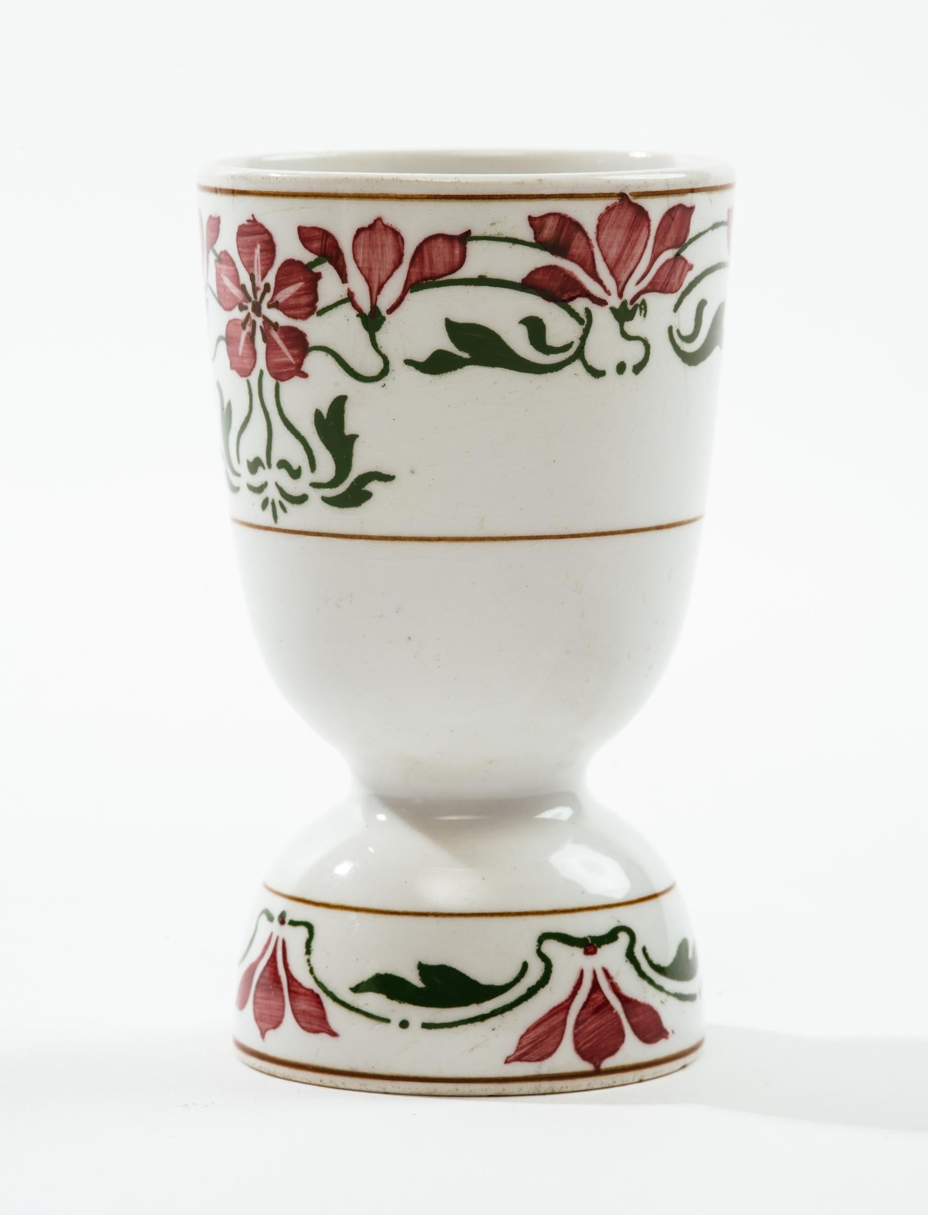 German Art Nouveau Villeroy and Boch Saxony Poppy Porcelain Egg Cups For Sale