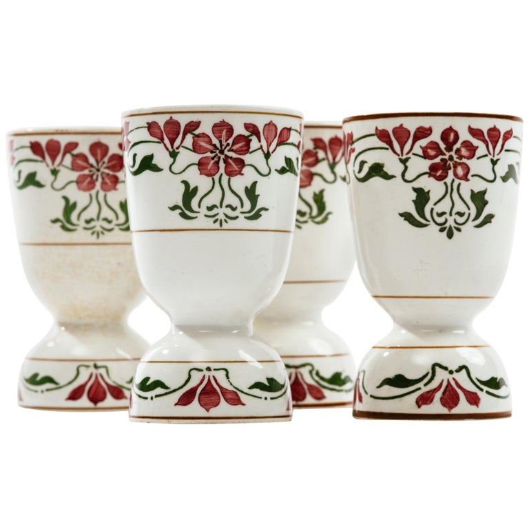Art Nouveau Villeroy and Boch Saxony Poppy Porcelain Egg Cups For Sale