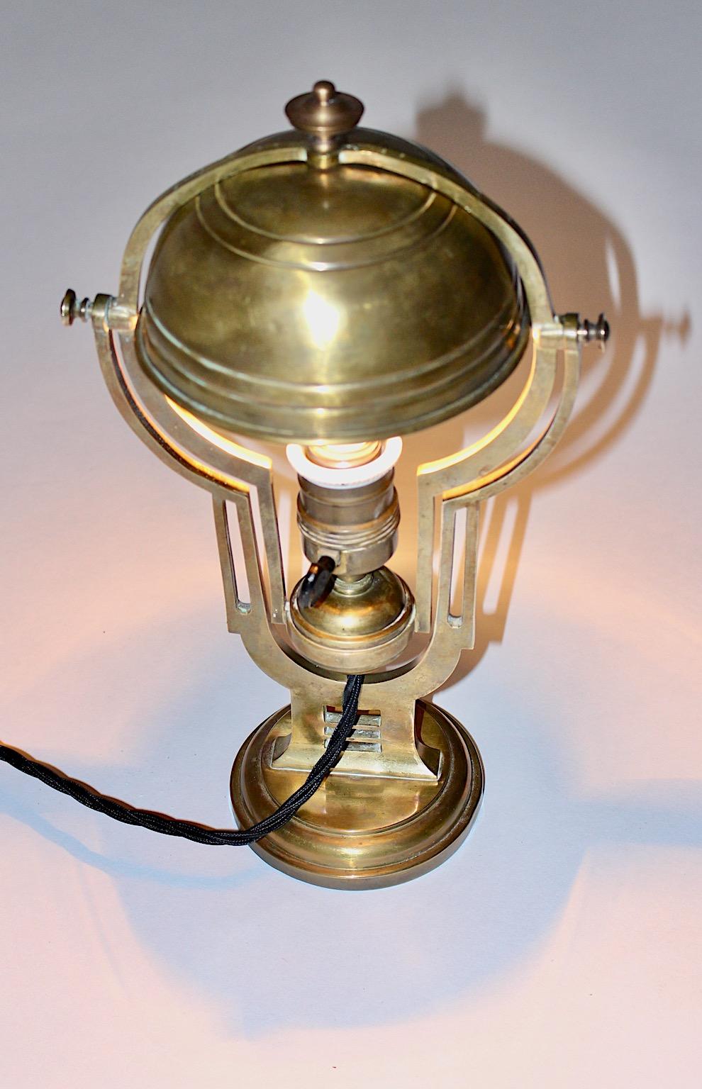 Austrian Art Nouveau Vintage Brass Table Lamp, circa 1900, Austria