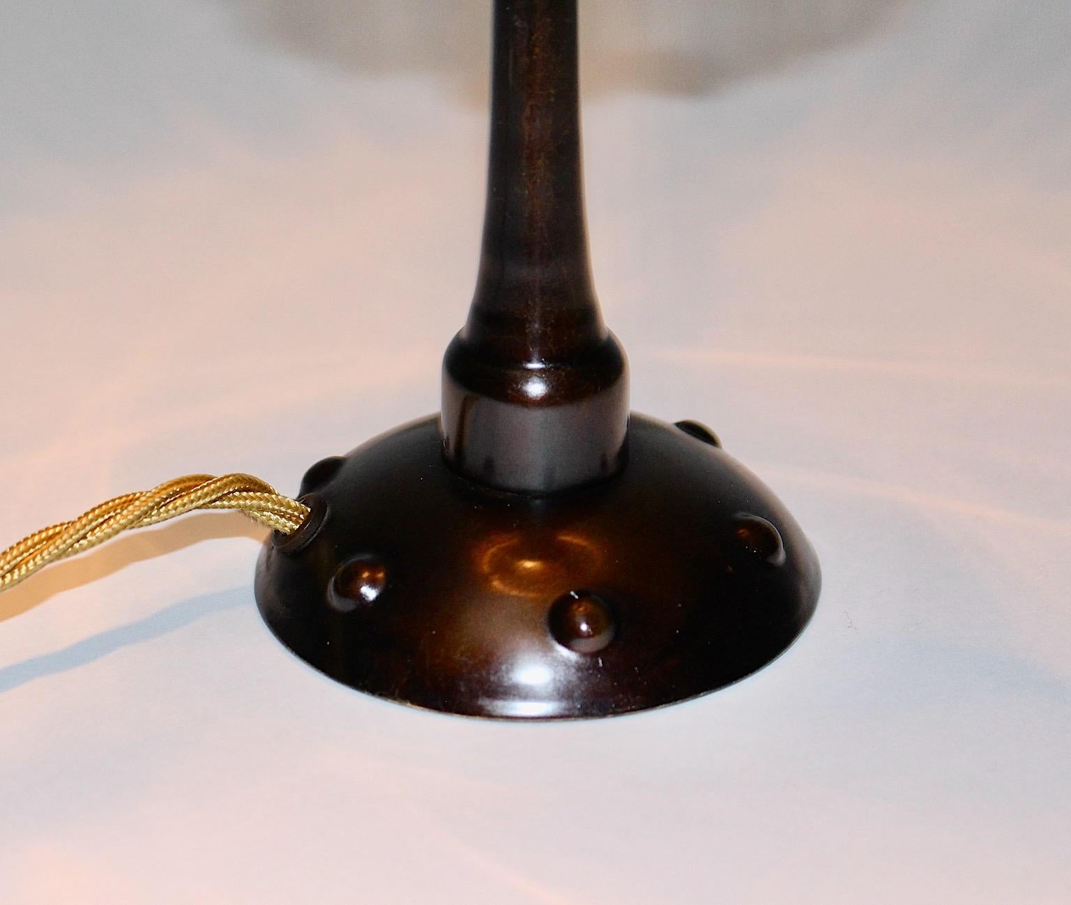 French Art Nouveau Vintage Burnished Metal Amber Table Lamp Bedside Lamp c 1910 France For Sale