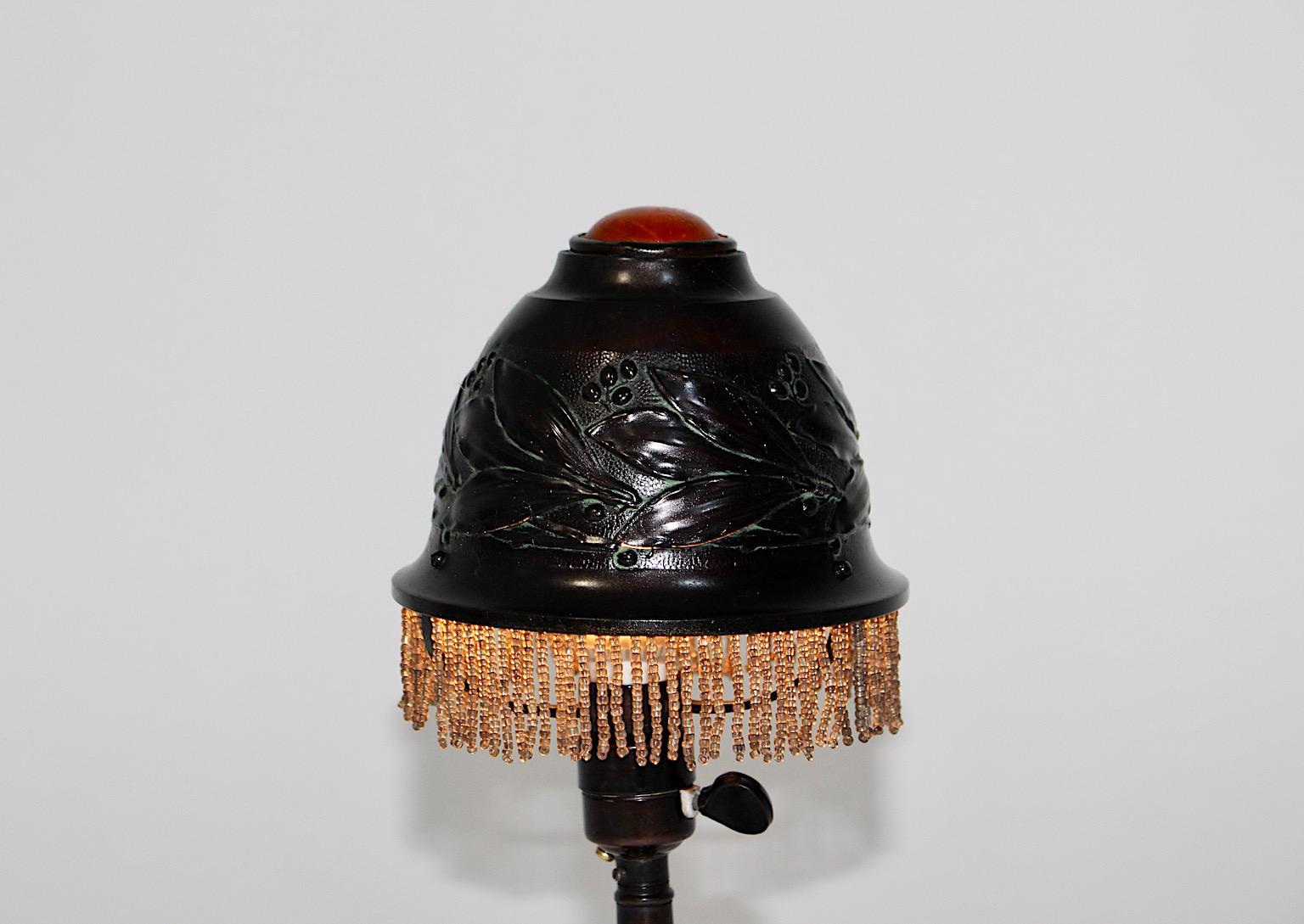 Art Nouveau Vintage Burnished Metal Amber Table Lamp Bedside Lamp c 1910 France For Sale 1