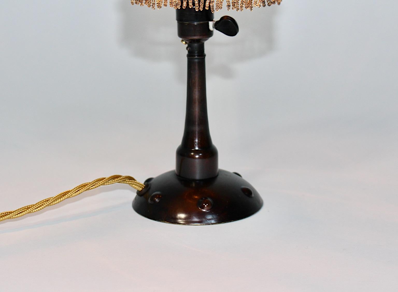 Art Nouveau Vintage Burnished Metal Amber Table Lamp Bedside Lamp c 1910 France For Sale 2