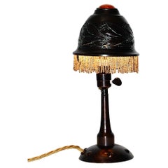Art Nouveau Vintage Burnished Metal Table Lamp Bedside Lamp Amber c 1910 France