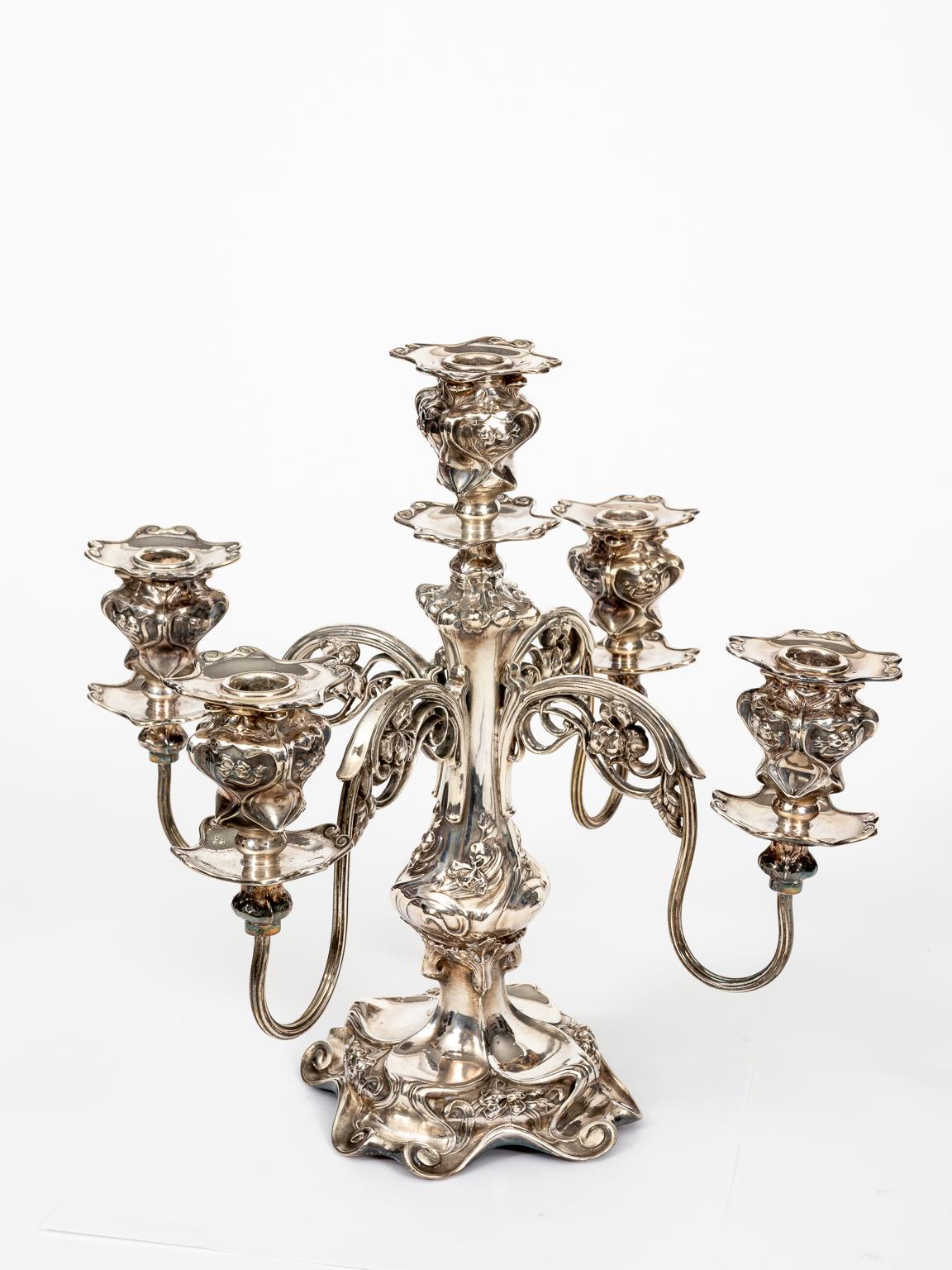 Art Nouveau Vintage Five-Arm Candelabra In Good Condition In Stamford, CT