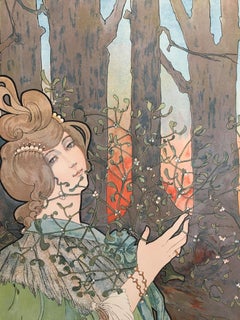 Art Nouveau Vintage French Poster, Linen Backed for Preservation