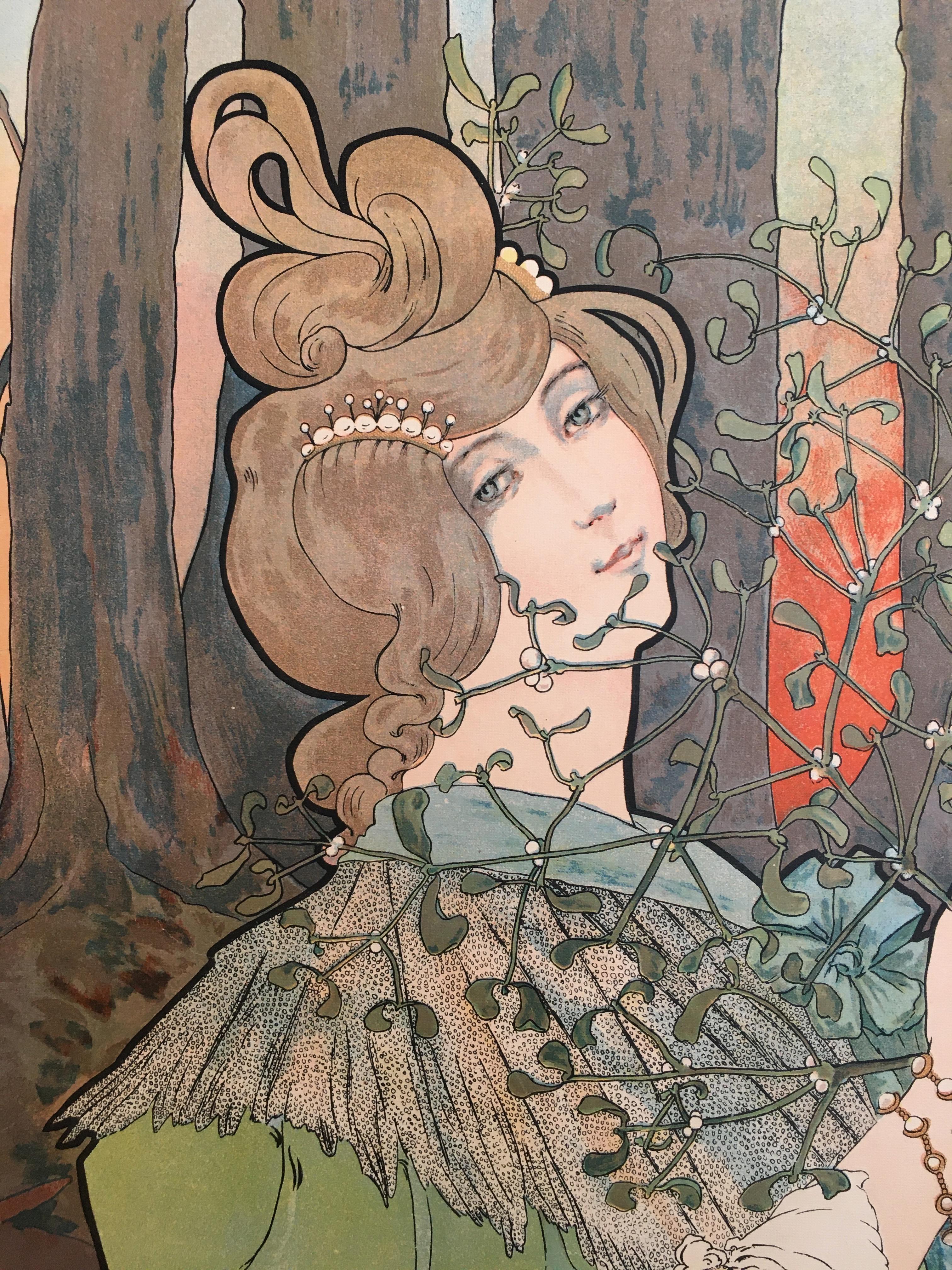 Französisches Jugendstil-Poster im Art nouveau-Stil, Leinenrückseite zur Konservierung (Papier) im Angebot