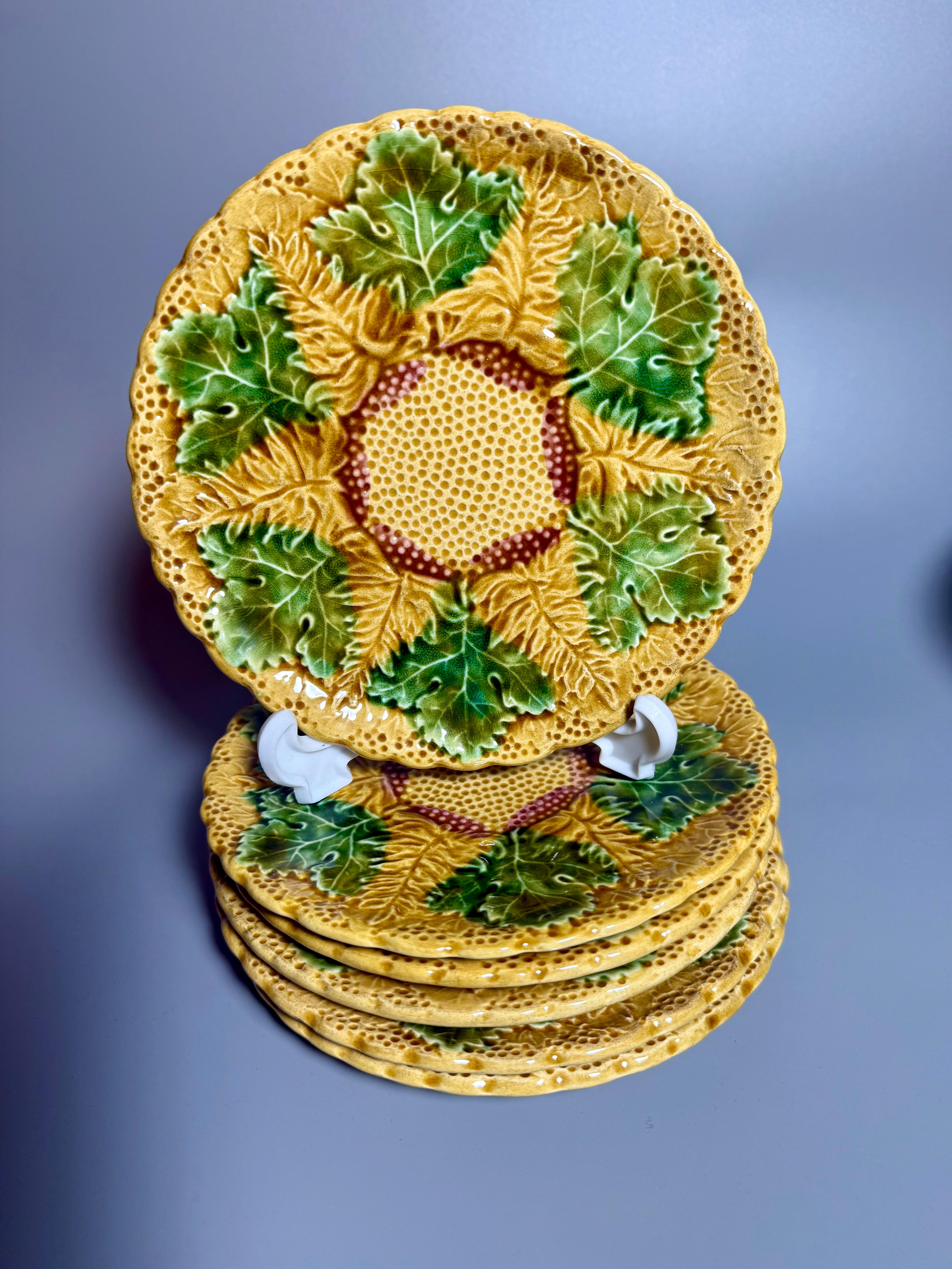 Art Nouveau Vintage Mayólica 1 centro de mesa/frutero y 6 platos en venta 6