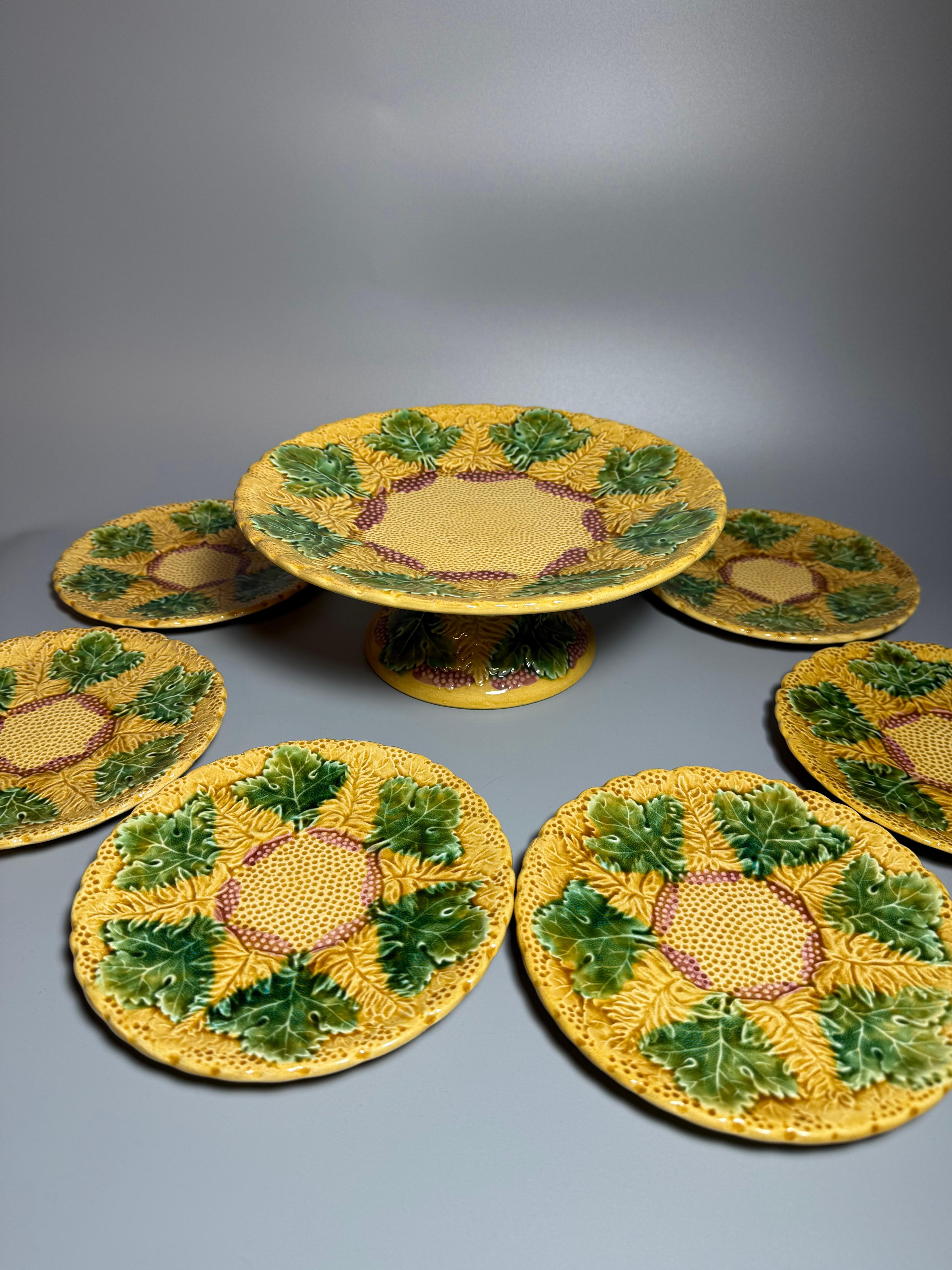 Art Nouveau Vintage Mayólica 1 centro de mesa/frutero y 6 platos Alemán en venta