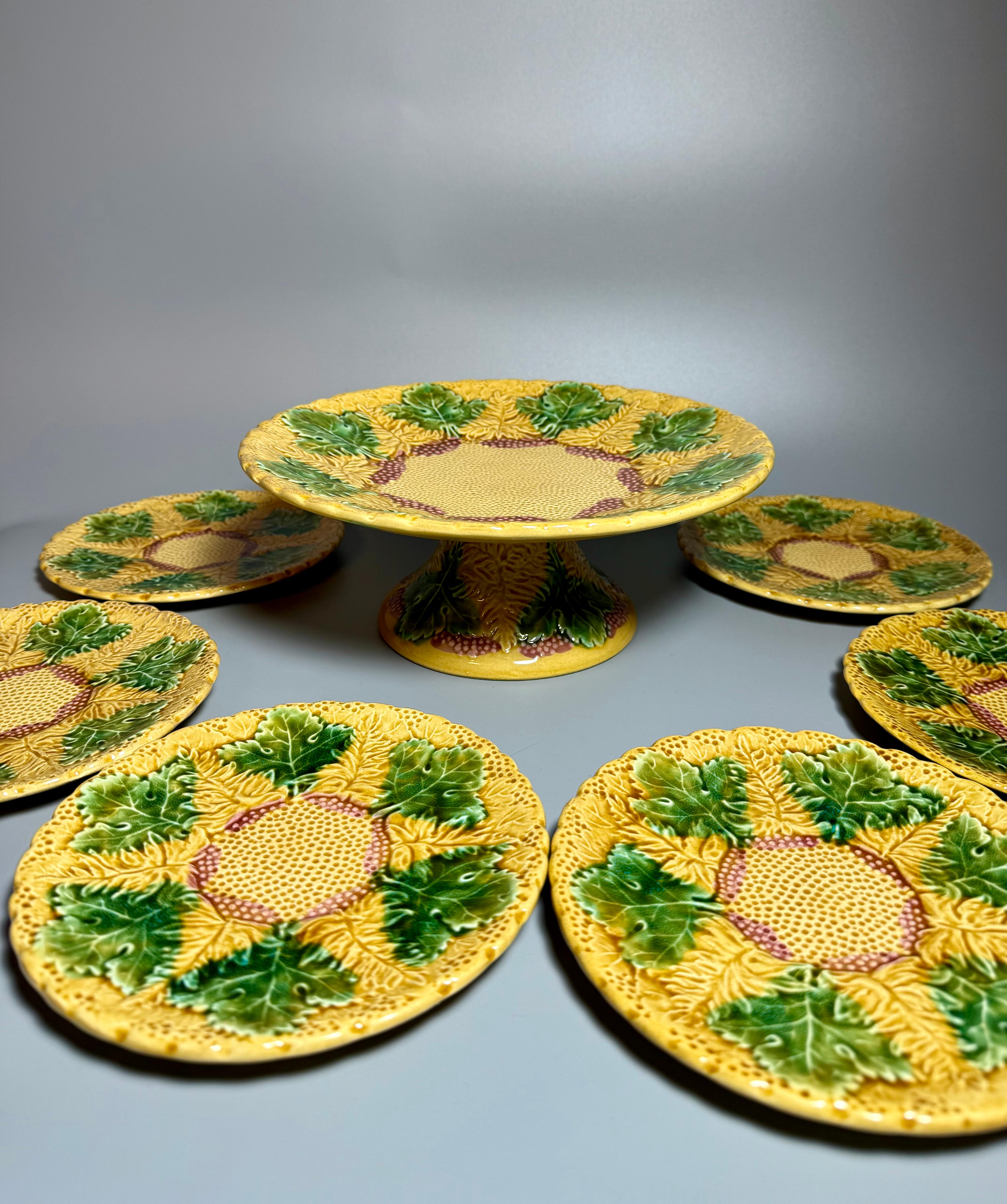 Art Nouveau Vintage Mayólica 1 centro de mesa/frutero y 6 platos Glaseado en venta