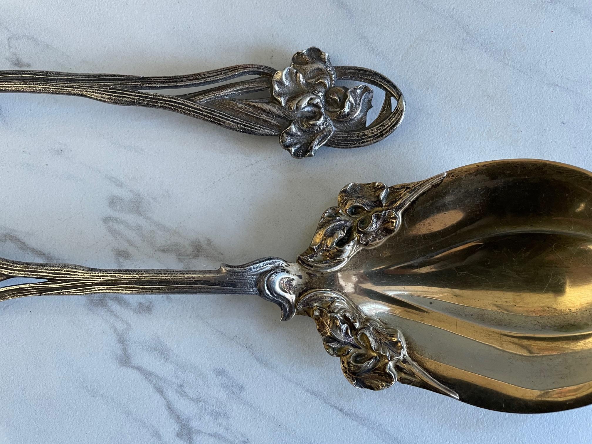 Art Nouveau Vintage Towle Sterling Silver Fork and Spoon Salad Serving Set In Good Condition For Sale In St. Louis Park, MN