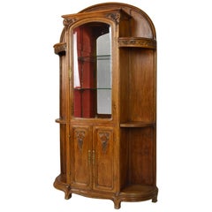 Art Nouveau Vitrine/Cabinet in Carved Oak, Vine Themed, France, circa 1905