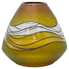 Art Nouveau Vlasta Vobornikova  Bohemia Art Glass Green and Gold Vase Signed