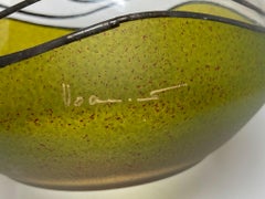 Art Nouveau Vlasta Vobornikova  Bohemia Art Glass Green and Gold Vase Signed