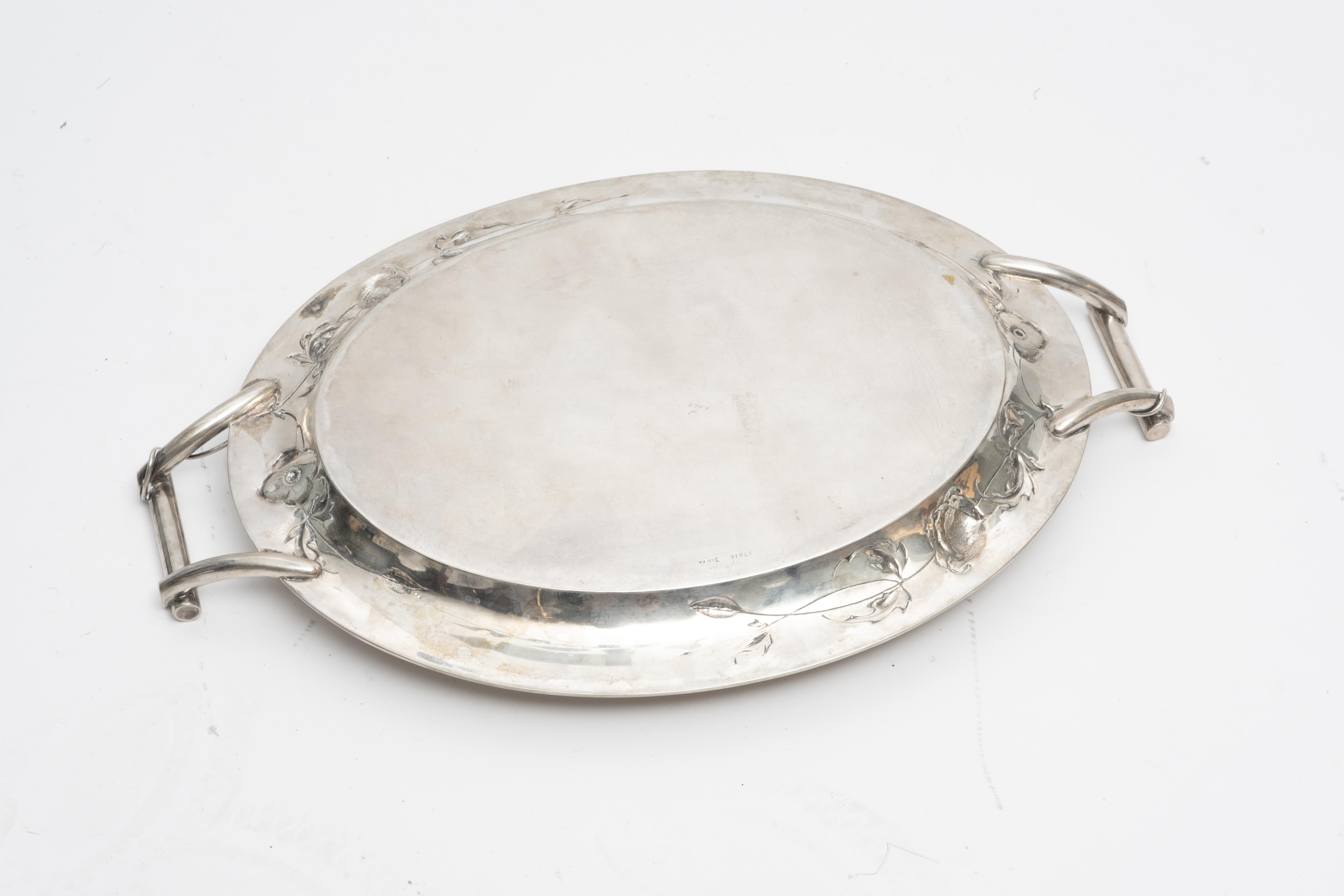 Art Nouveau W. Stuttgen German Silver Serving Tray For Sale 1