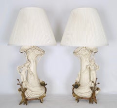 Art Nouveau Wahliss Manner Ewer Nymph Table Lamps
