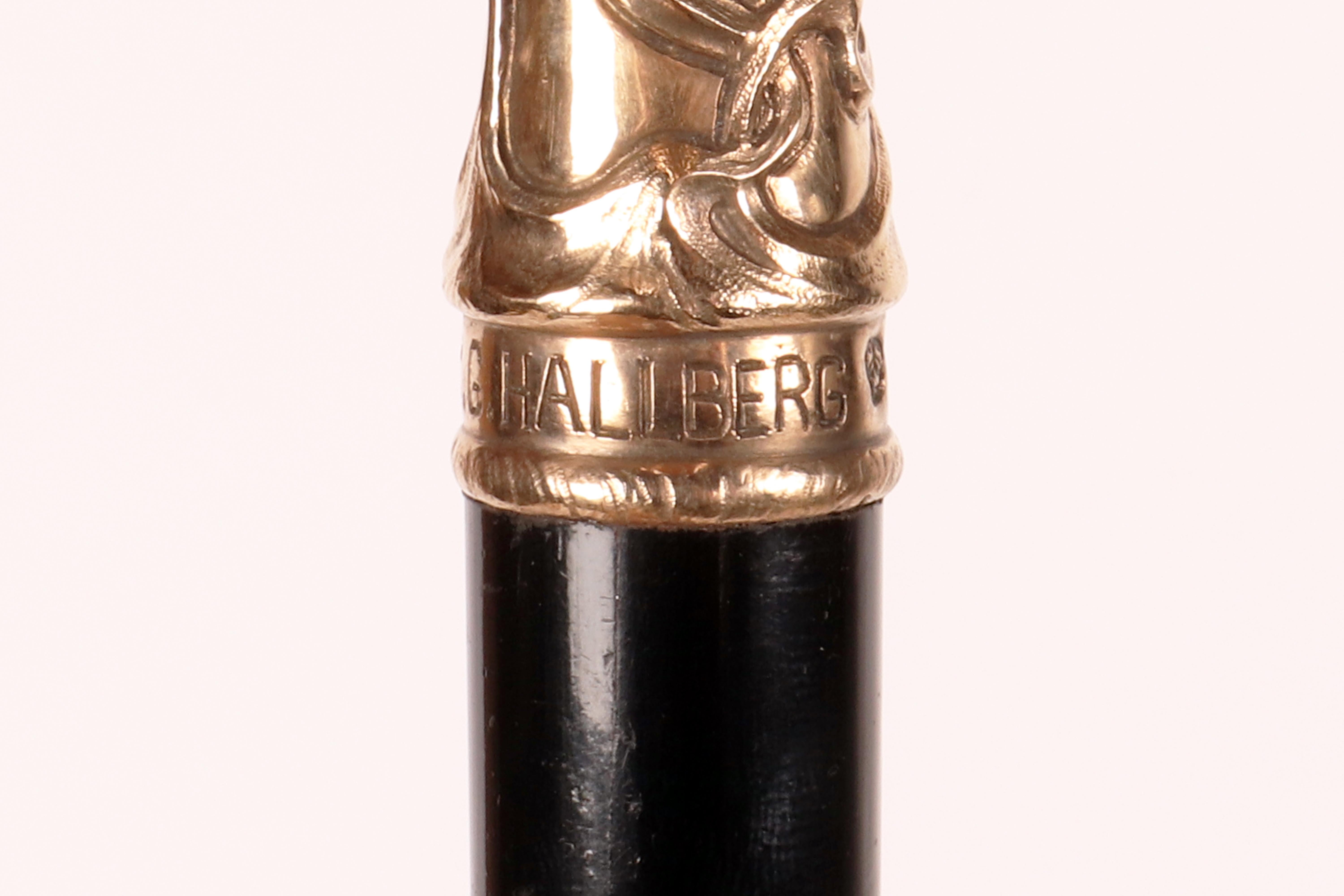Art  Nouveau walking stick, agate knob, signed C.G.Hallberg, Sweden 1901. For Sale 6