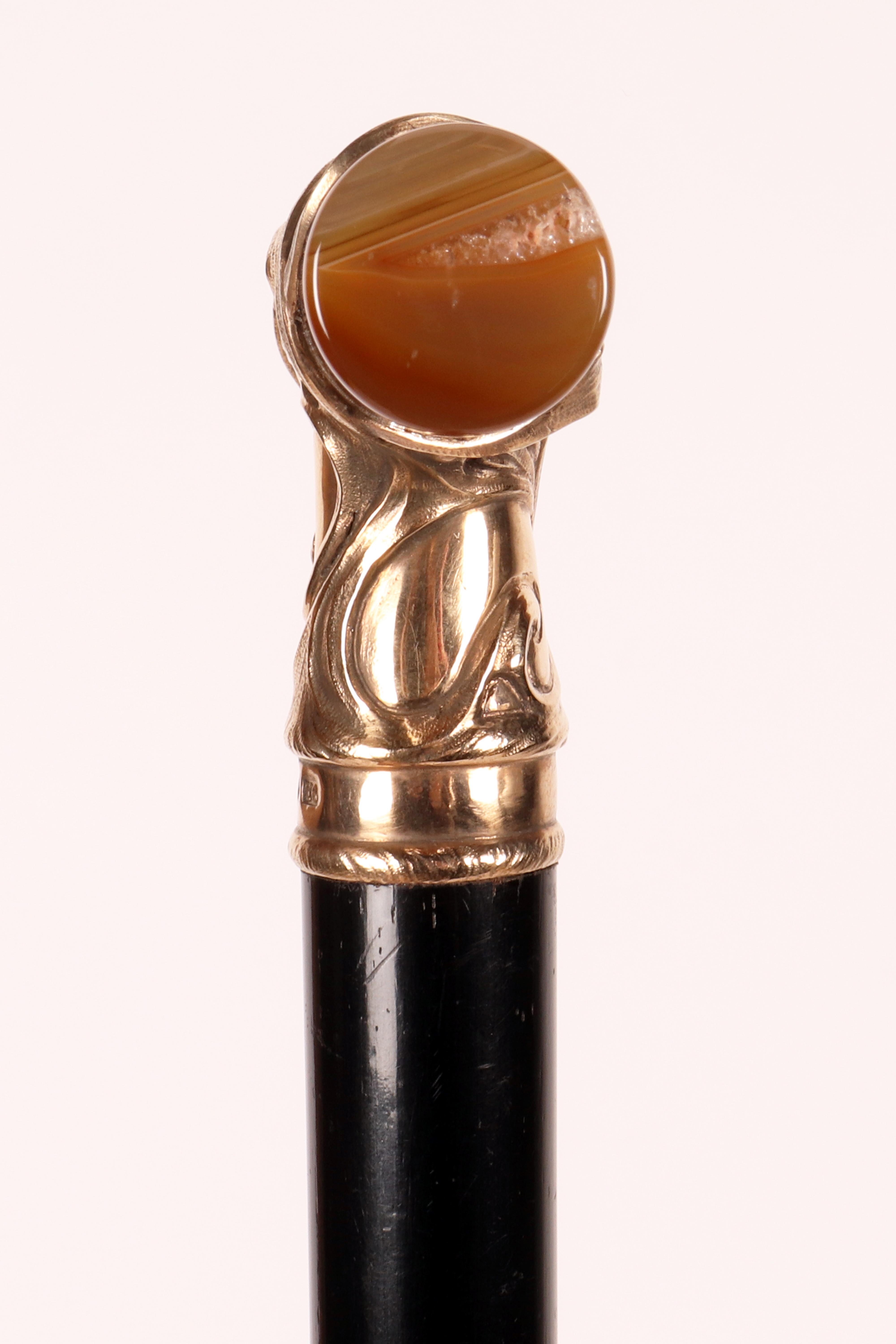 Silver Art  Nouveau walking stick, agate knob, signed C.G.Hallberg, Sweden 1901. For Sale