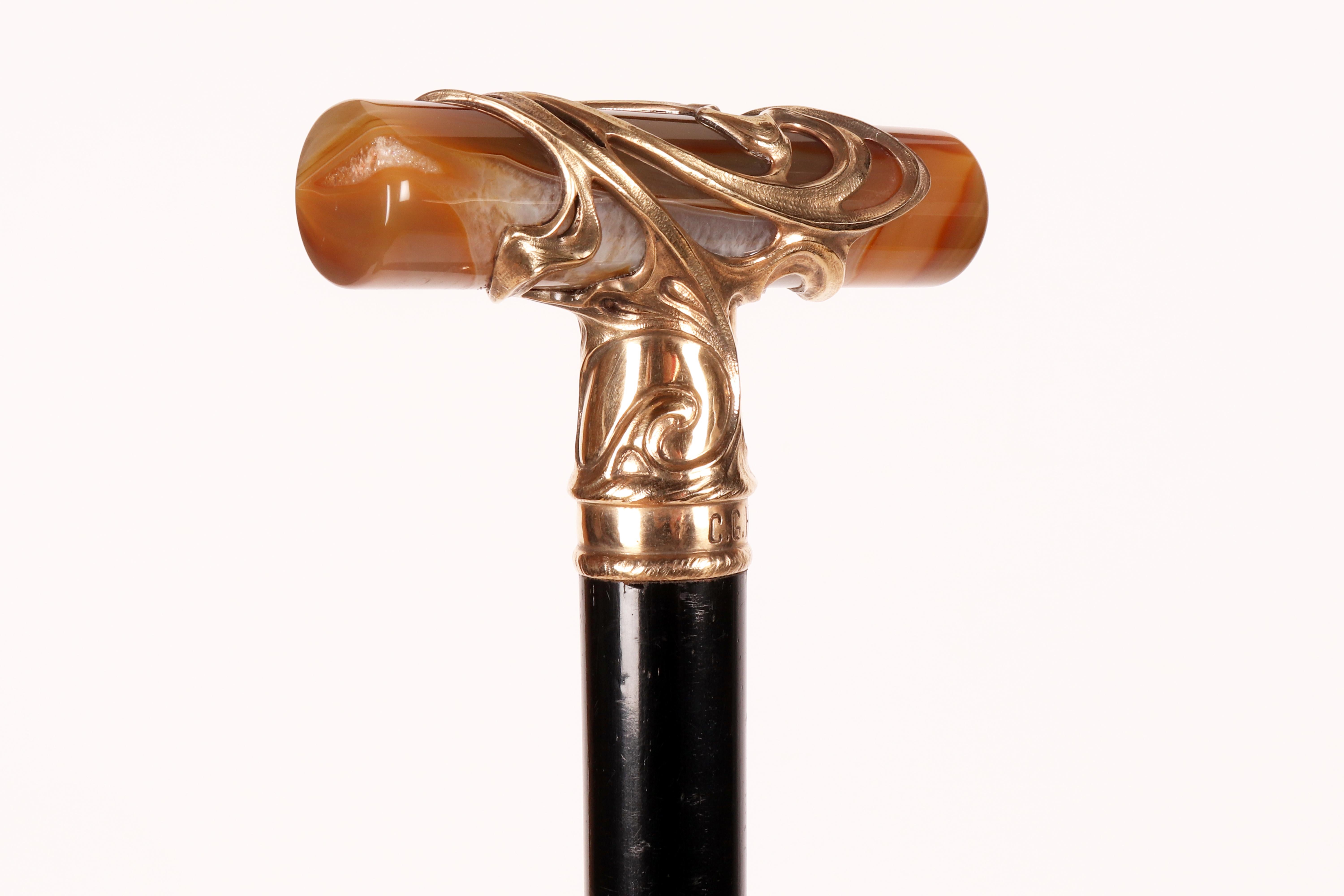Art  Nouveau walking stick, agate knob, signed C.G.Hallberg, Sweden 1901. For Sale 1