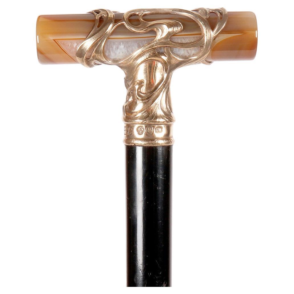 Art  Nouveau walking stick, agate knob, signed C.G.Hallberg, Sweden 1901. For Sale