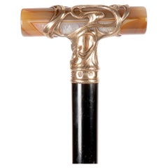 Art  Nouveau walking stick, agate knob, signed C.G.Hallberg, Sweden 1901.