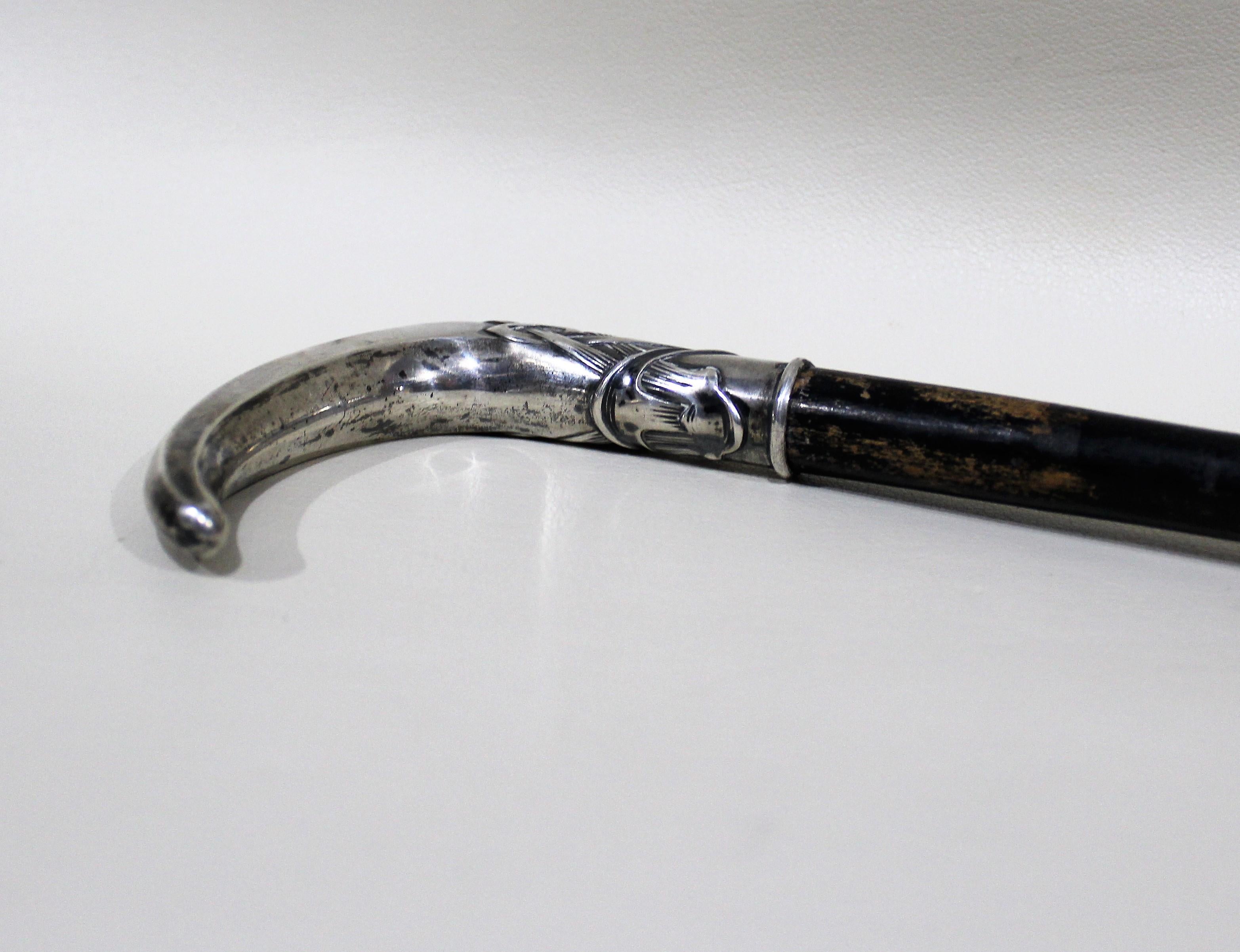 Art Nouveau Walking Stick Cane with Sterling Silver Handle In Good Condition In Hamilton, Ontario