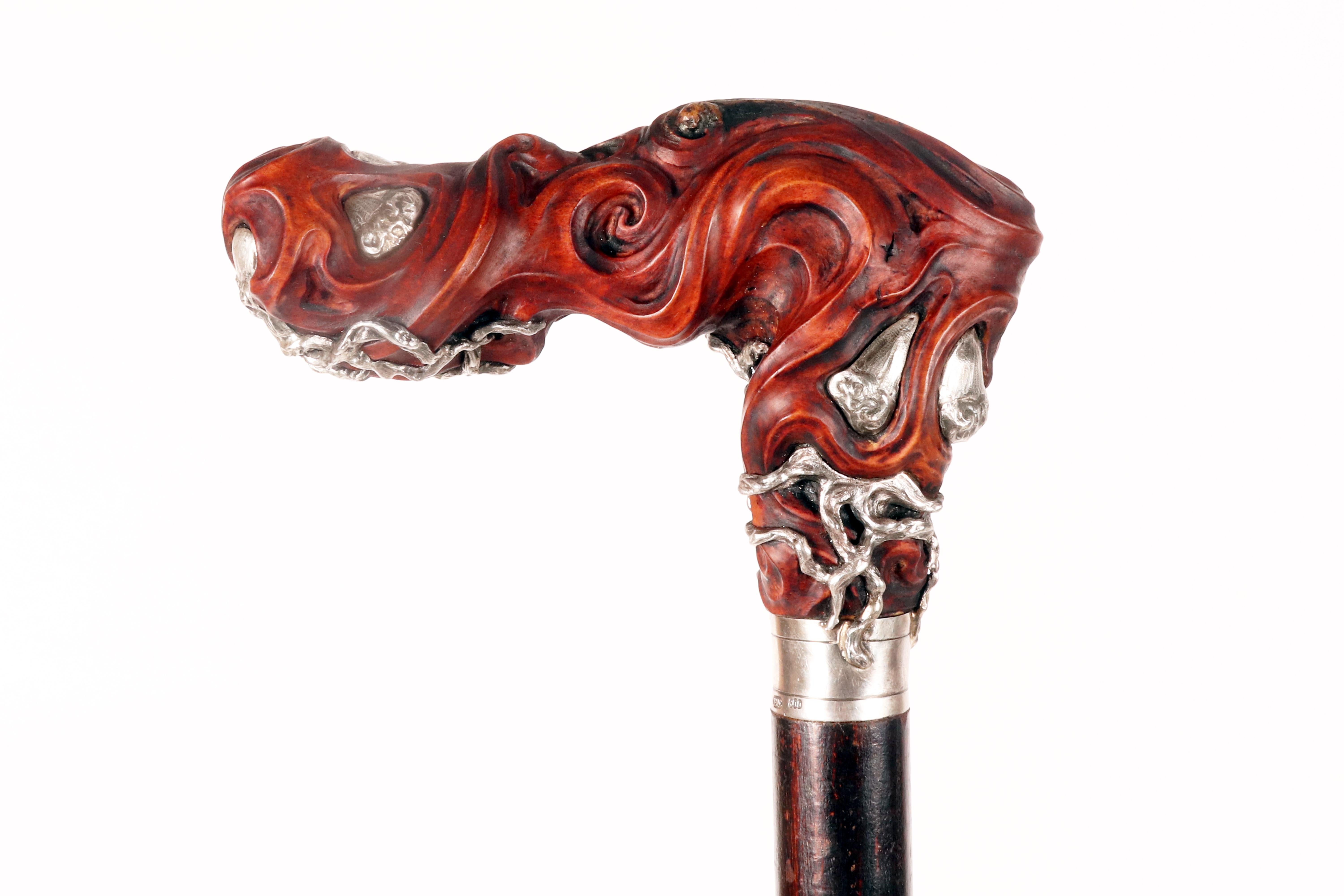 20ième siècle Canne Art nouveau en buis, par Vincenzo Capello, Italie 1910. en vente