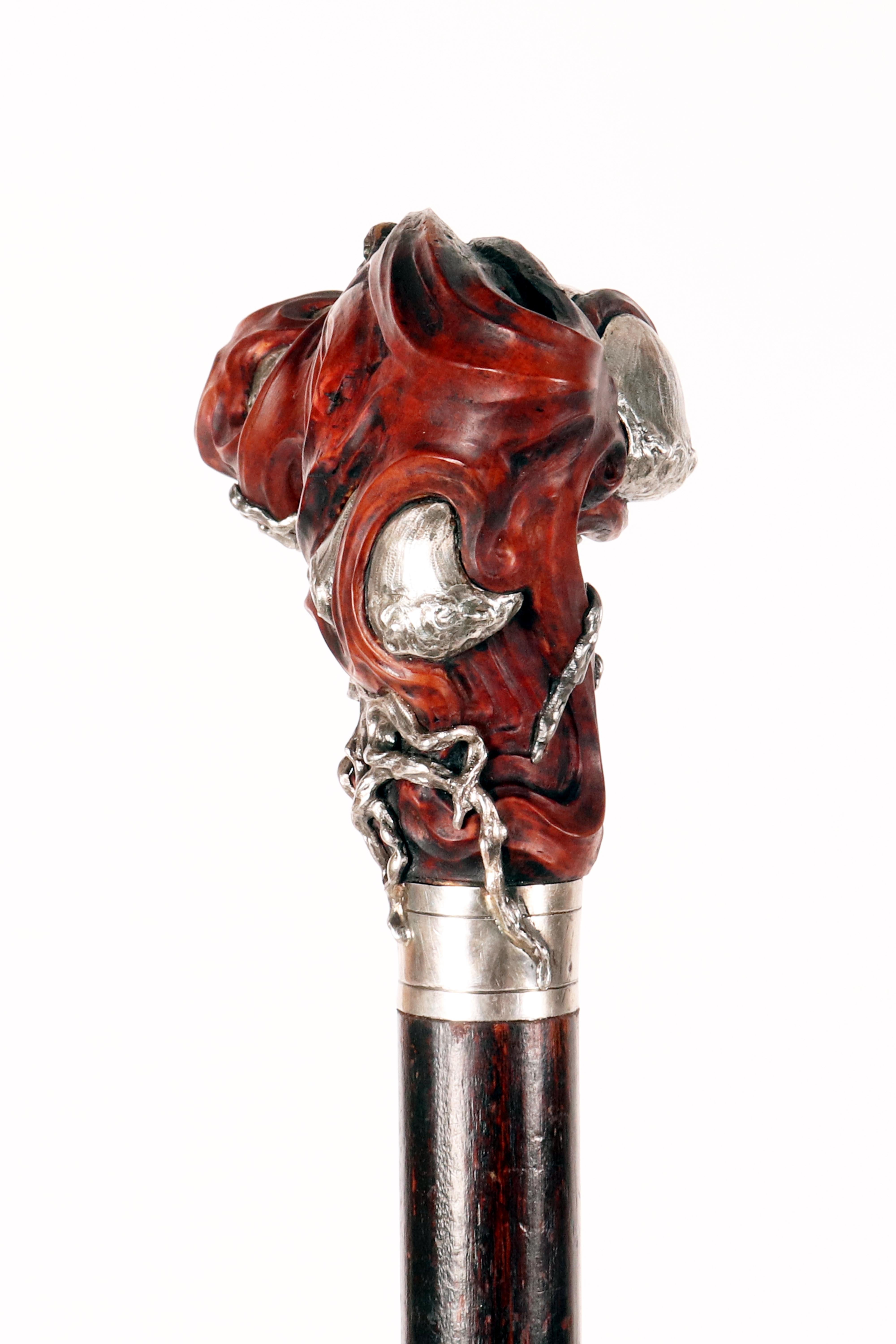 Canne Art nouveau en buis, par Vincenzo Capello, Italie 1910. en vente 1