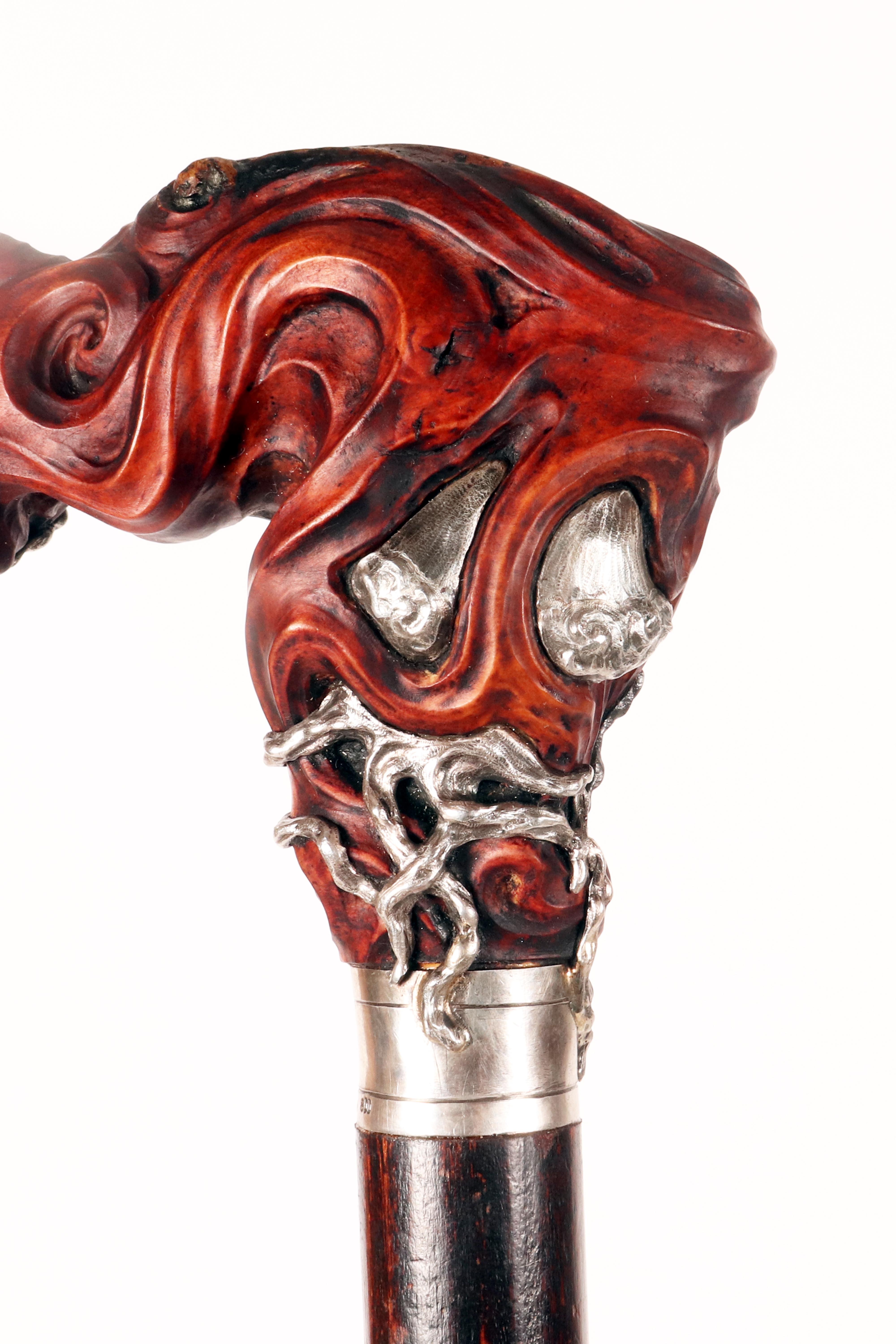 Canne Art nouveau en buis, par Vincenzo Capello, Italie 1910. en vente 2