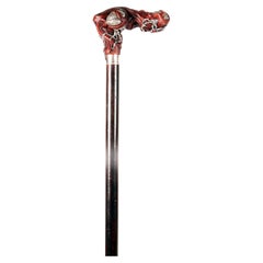 Antique Art Nouveau walking stick in boxwood, by Vincenzo Capello, Italy 1910.