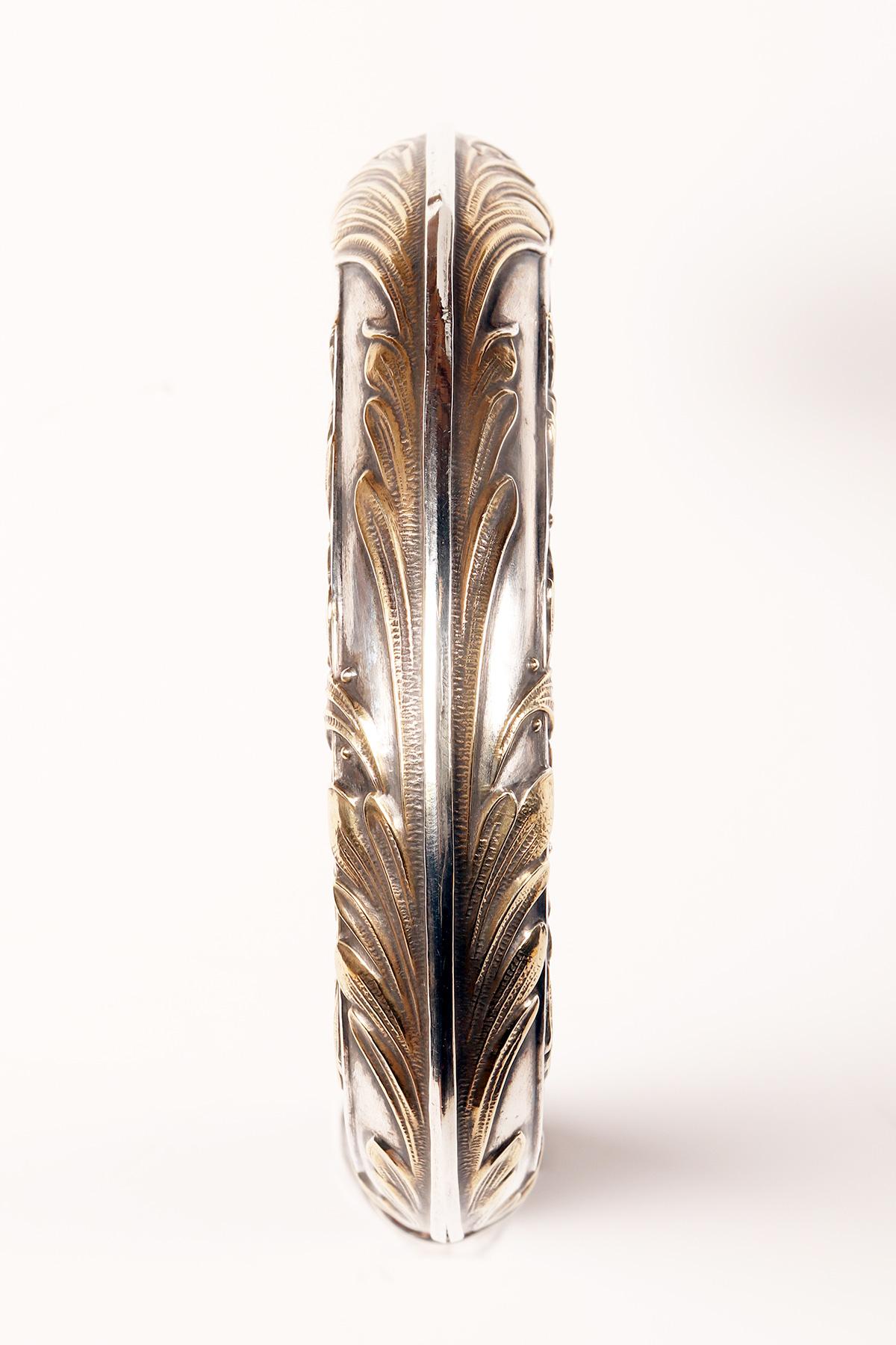 Bastone da passeggio Art Nouveau, pomello in argento con foglie, Francia 1900. in vendita 6