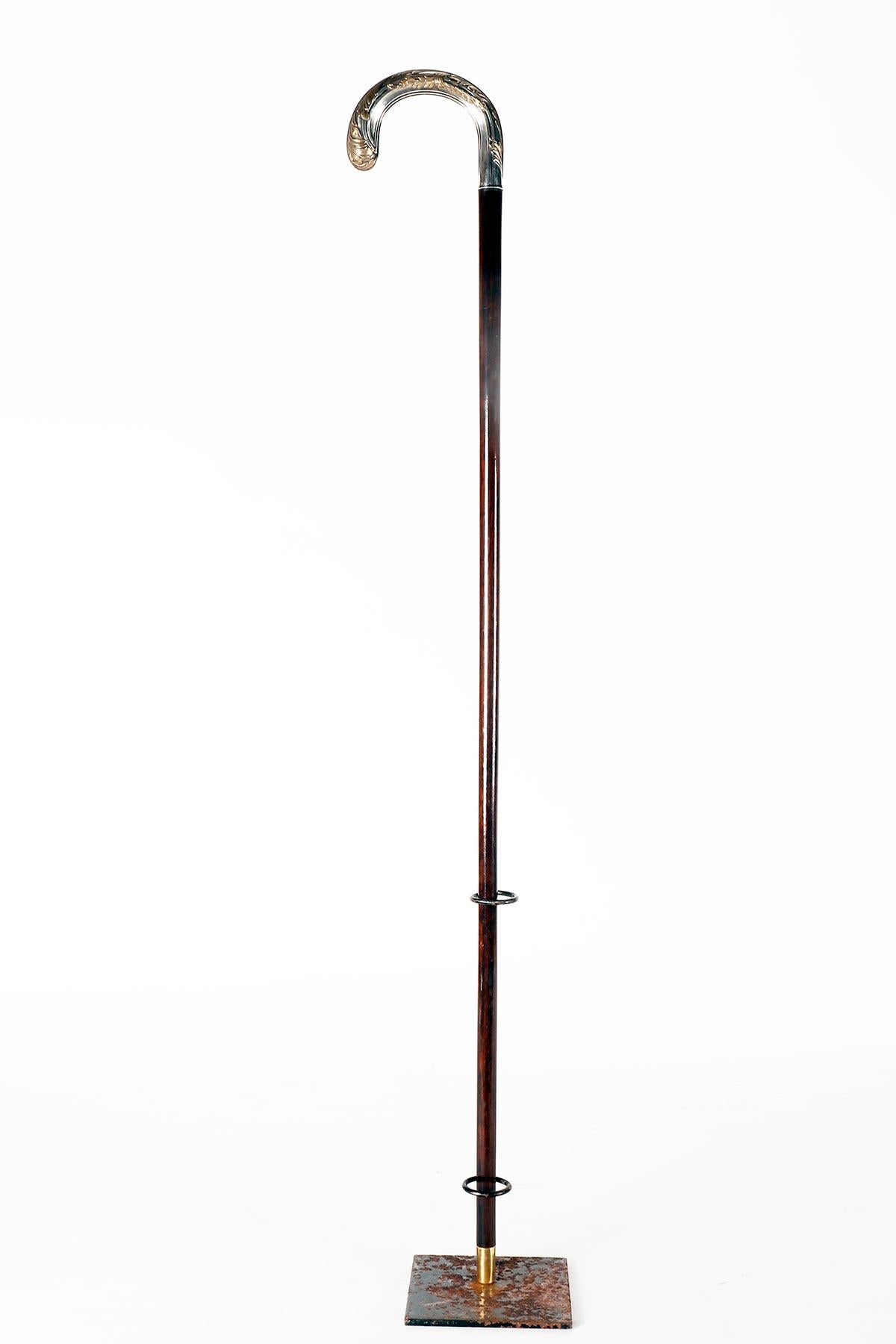 Bastone da passeggio Art Nouveau, pomello in argento con foglie, Francia 1900. in vendita 8